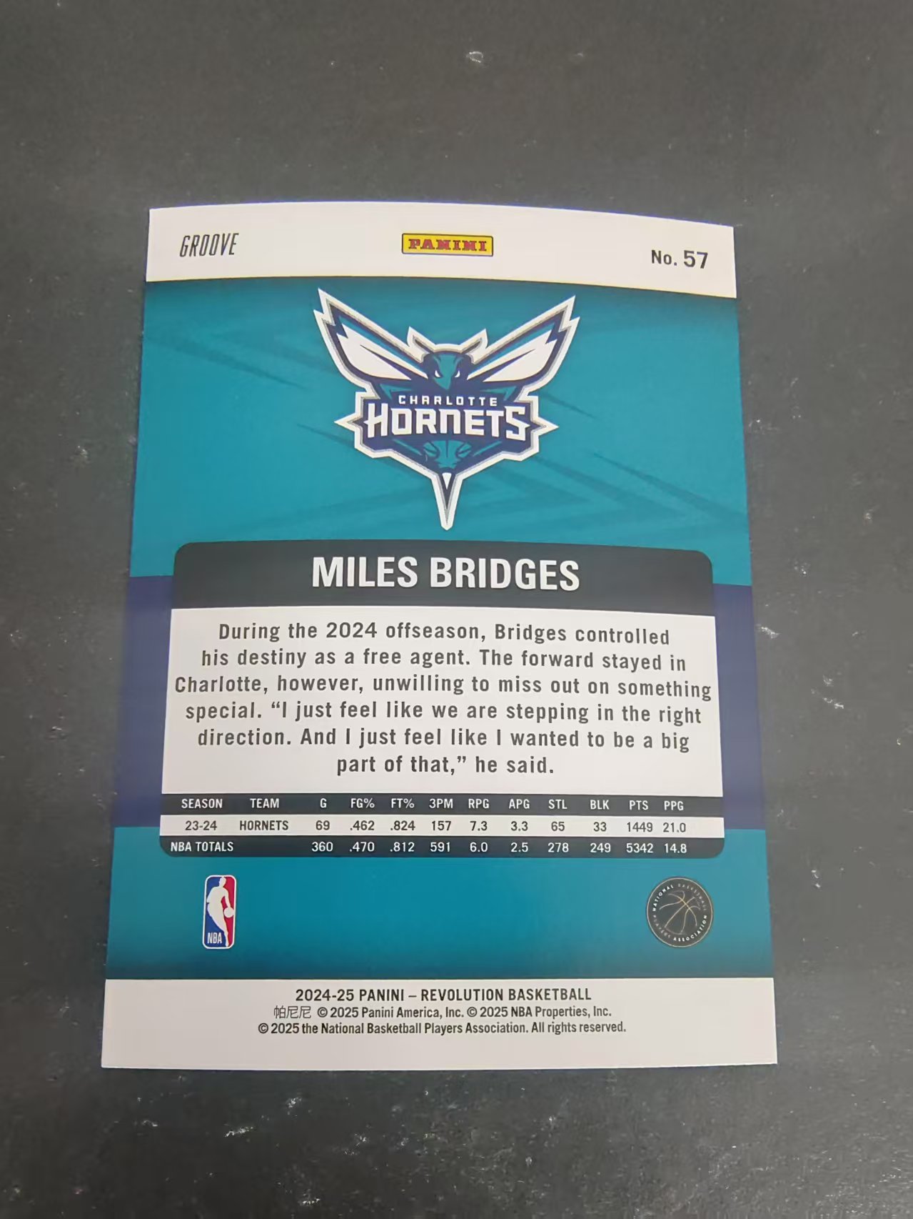 【可合并,不累计】2024-25 Panini Revolution Miles Bridges 革命 迈尔斯布里奇斯 黄蜂 折射 边角瑕疵 @57