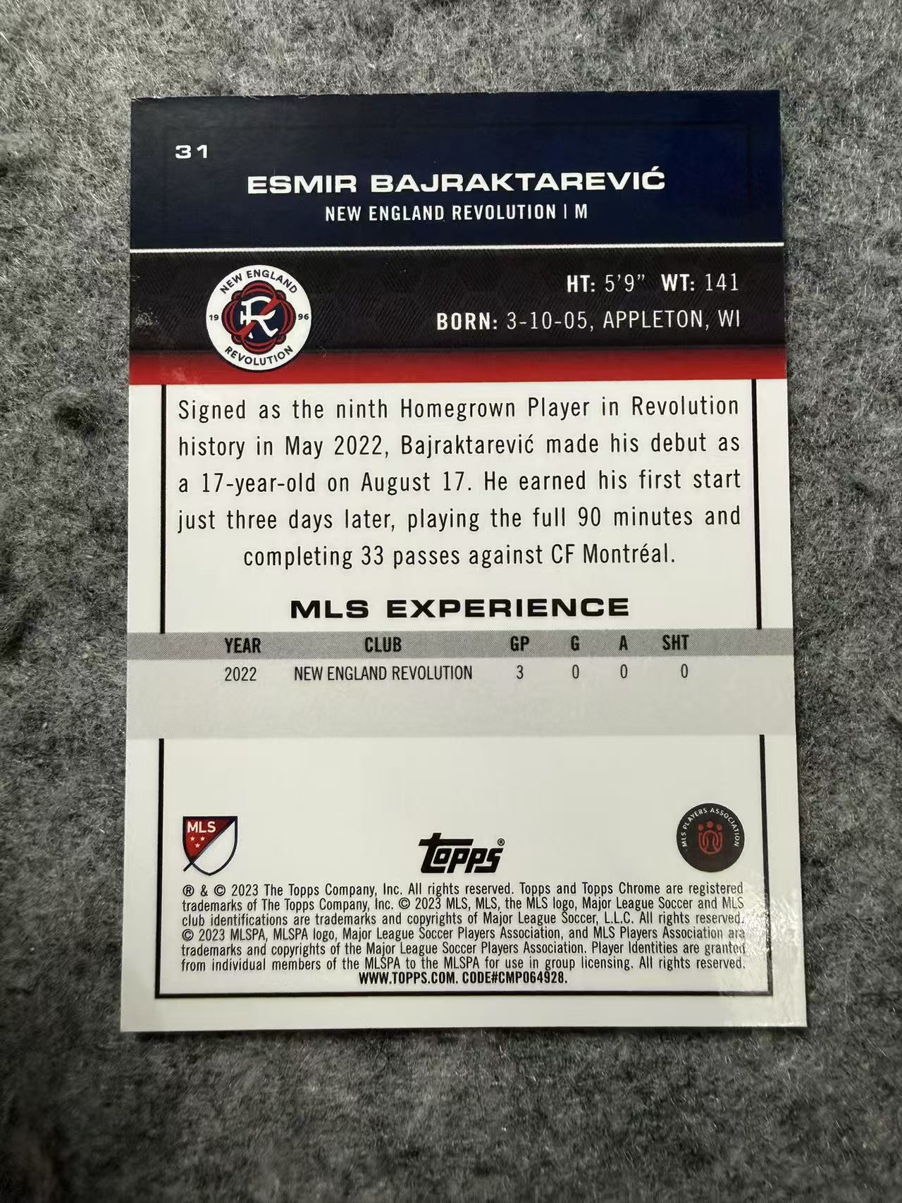 2023 Topps Chrome Esmir Bajraktarevic mls 美职联 美国usa Esmir 巴伊拉克塔雷维奇 新秀 新英格兰革命埃因霍温 绿折 低编 /99编