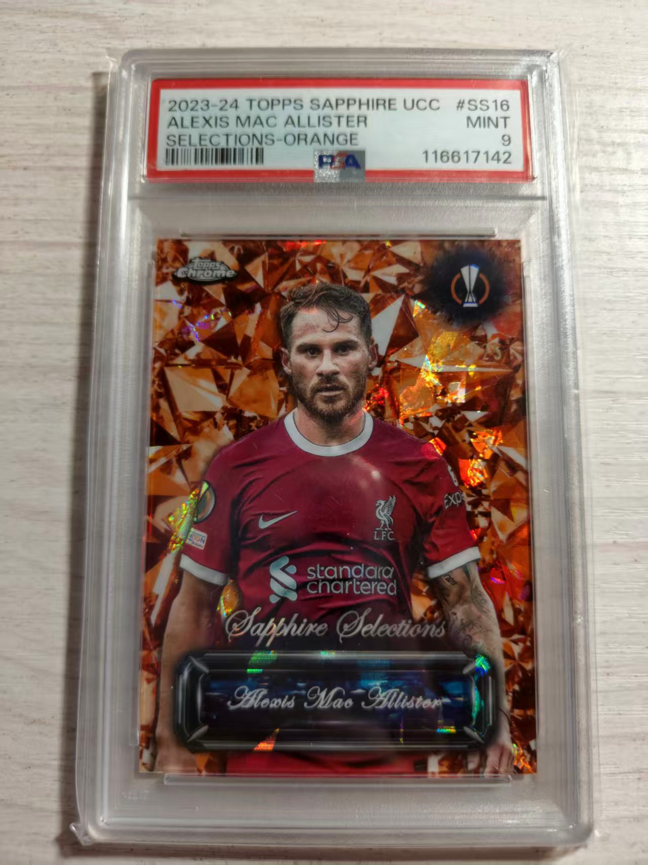 2024 Topps Chrome Alexis Mac Allister 【西北拍卖】topps欧冠蓝宝石 麦卡利斯特 19/25编橙精选 PSA9分评级 橙碎冰折 大比例 低编 阿根廷利物浦 行
