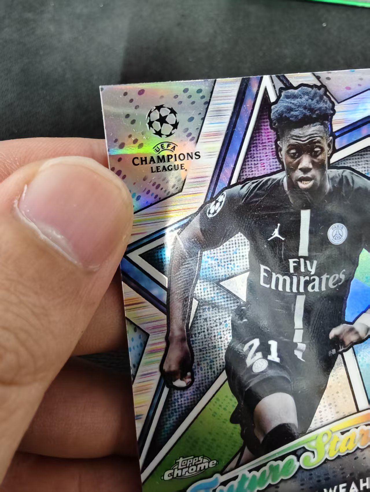 【可合并,不累计】2019-20 Topps Chrome Timothy Weah 欧冠 里尔 蒂莫西 维阿 美国 尤文图斯 未来之星 银折 划痕 边角瑕疵