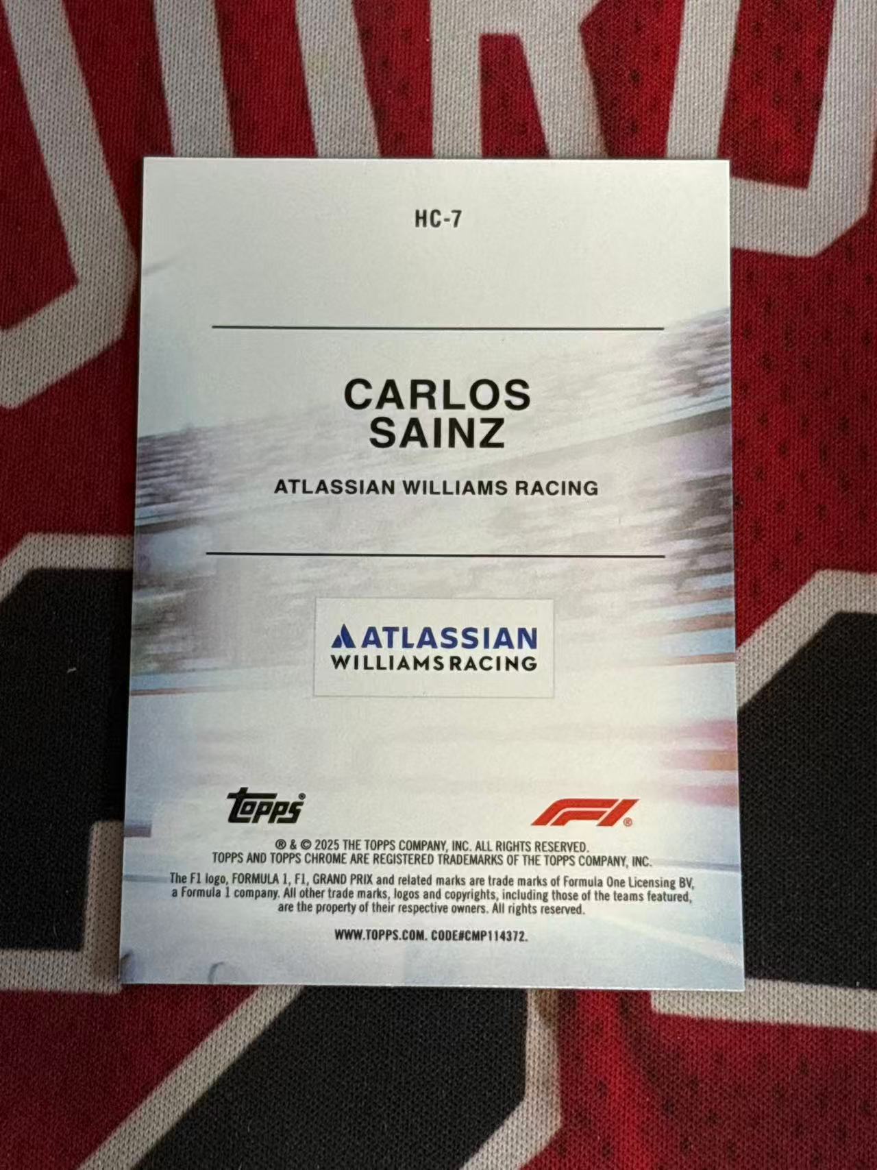 2025 TOPPS CHROME TC系列 F1 CARLOS SAINZ 威廉车队 卡洛斯赛恩斯 HELMET 头盔特卡 大头特卡 银折 折射 专收凑套必备【烂臭嘴拍卖】