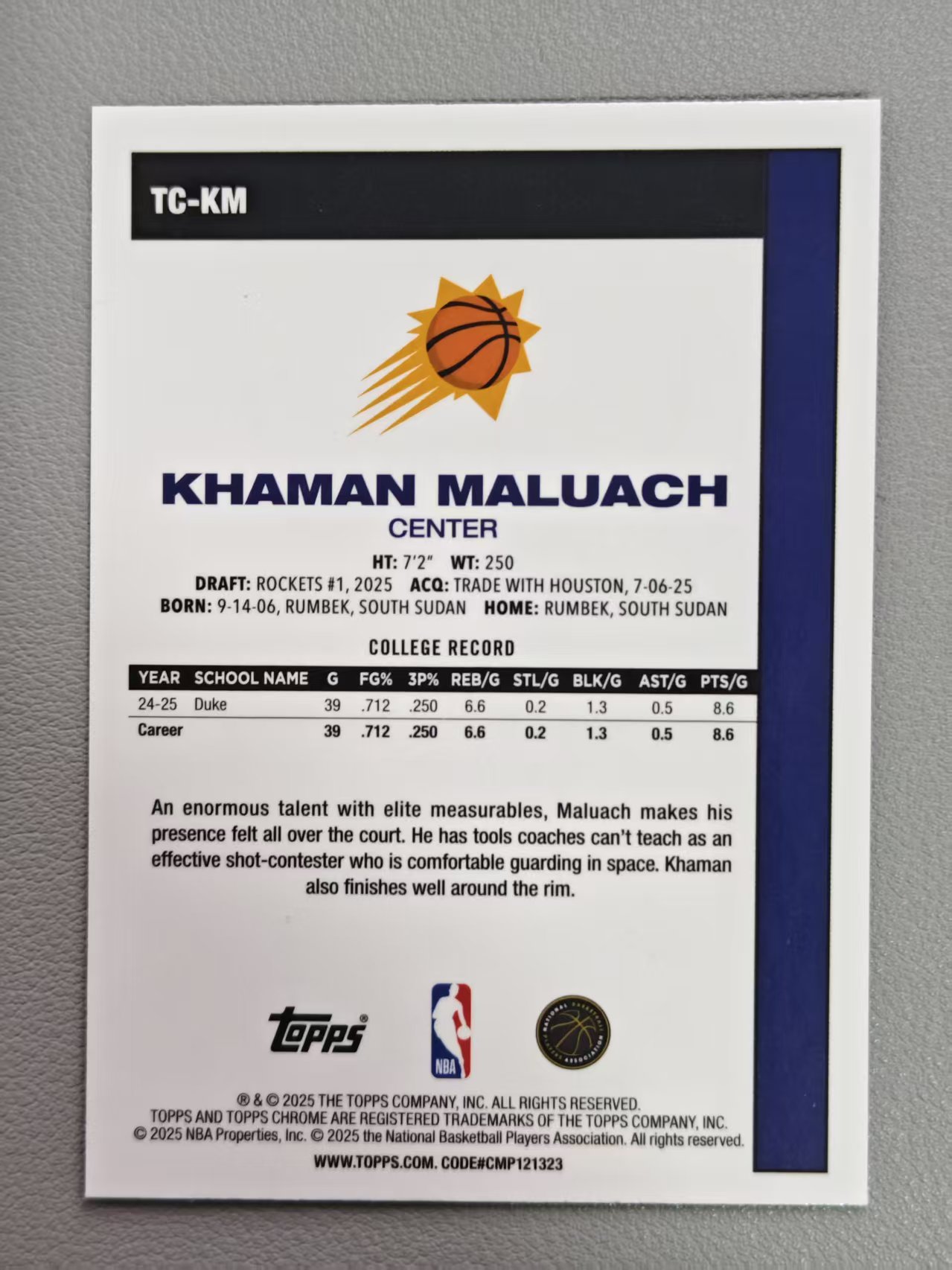 【阿泽代卖】2025 Topps Khaman Maluach 太阳 新秀 RC 马鲁阿奇 折射 1980复古 45周年 Mojo折 迷宫折 选图巨帅 卡品如图 介意勿拍