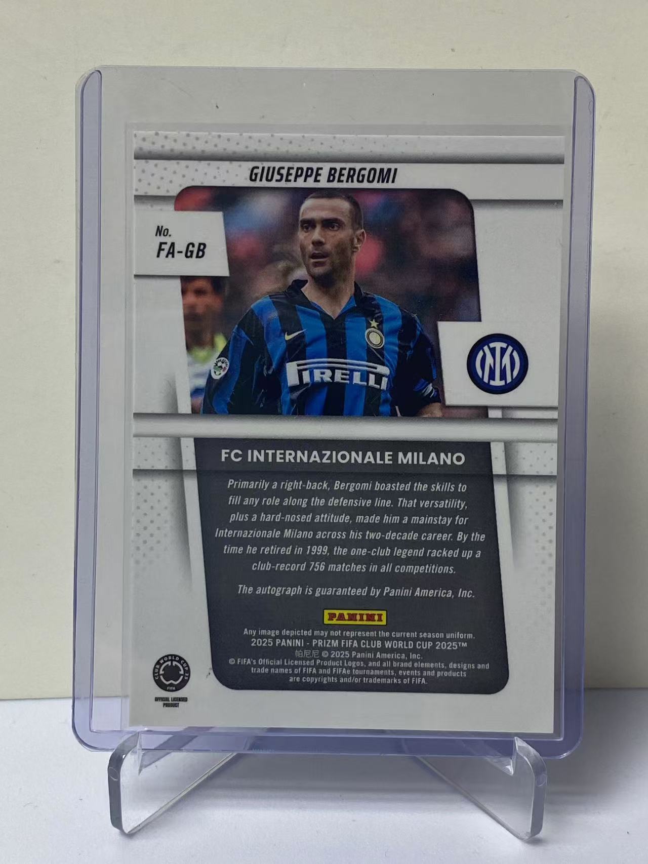 2025 Panini Prizm Giuseppe Bergomi 世俱杯PZ 国际米兰 朱塞佩 贝尔戈米 意大利 签字 墨迹如图 收藏必备 卡品如图 9527