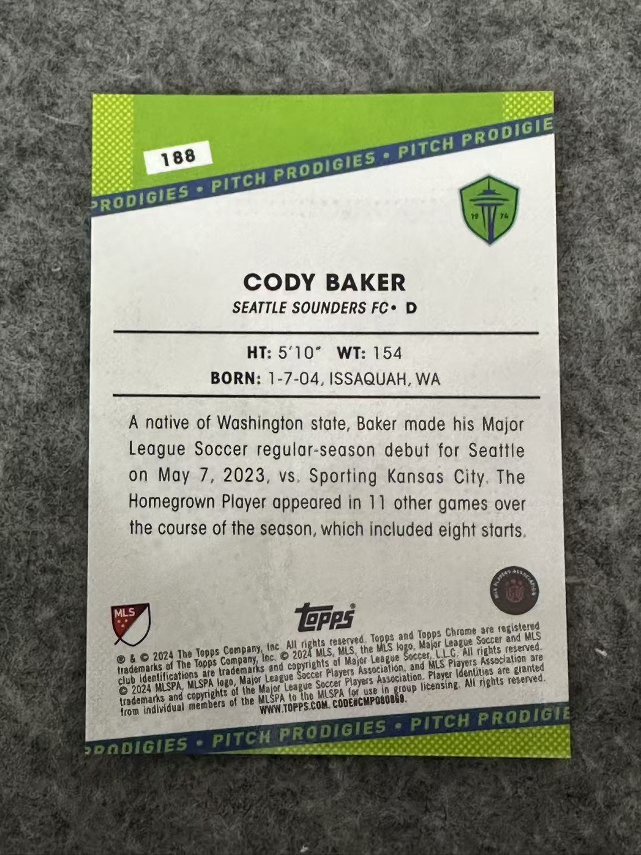 2024-25 Topps MLS Chrome Cody Baker RC 美职联 特卡 青折 250编 Cody Baker 科迪贝克 西雅图海湾人