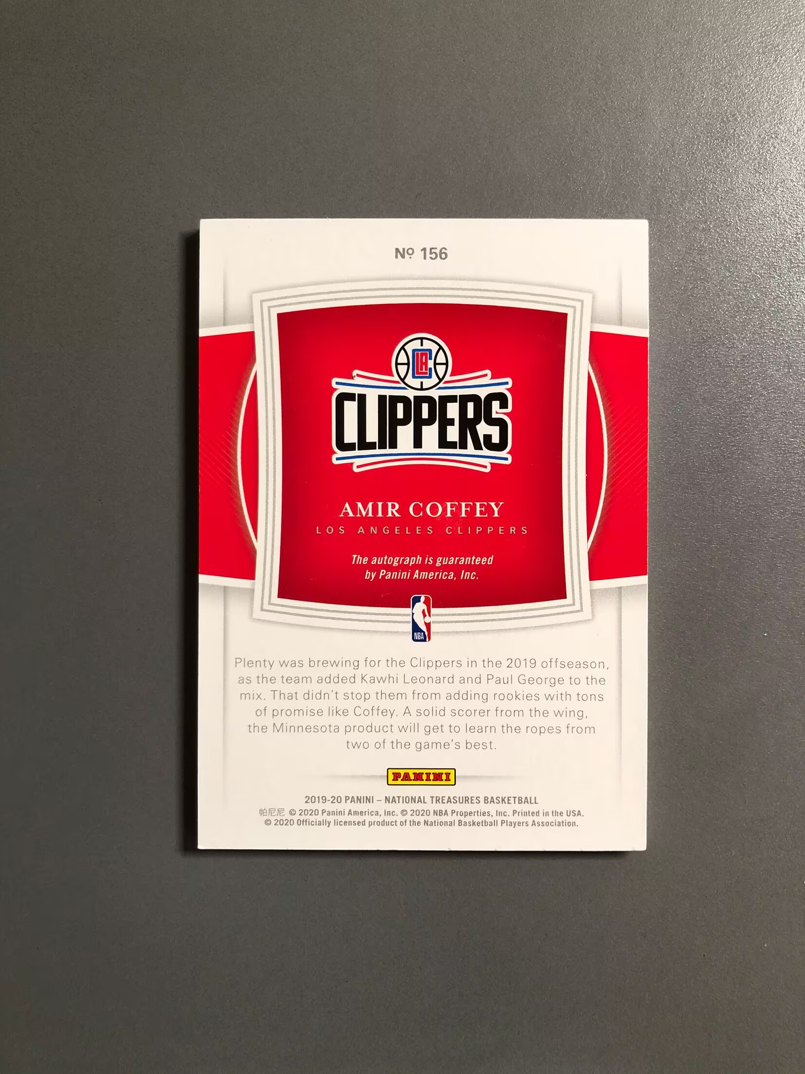 2019-20 Panini National Treasures Amir Coffey RC 阿米尔·科菲 快船 新秀 RC 签字 卡签 新秀签 99编 实卡好看 卡品如图 可累计 OS037