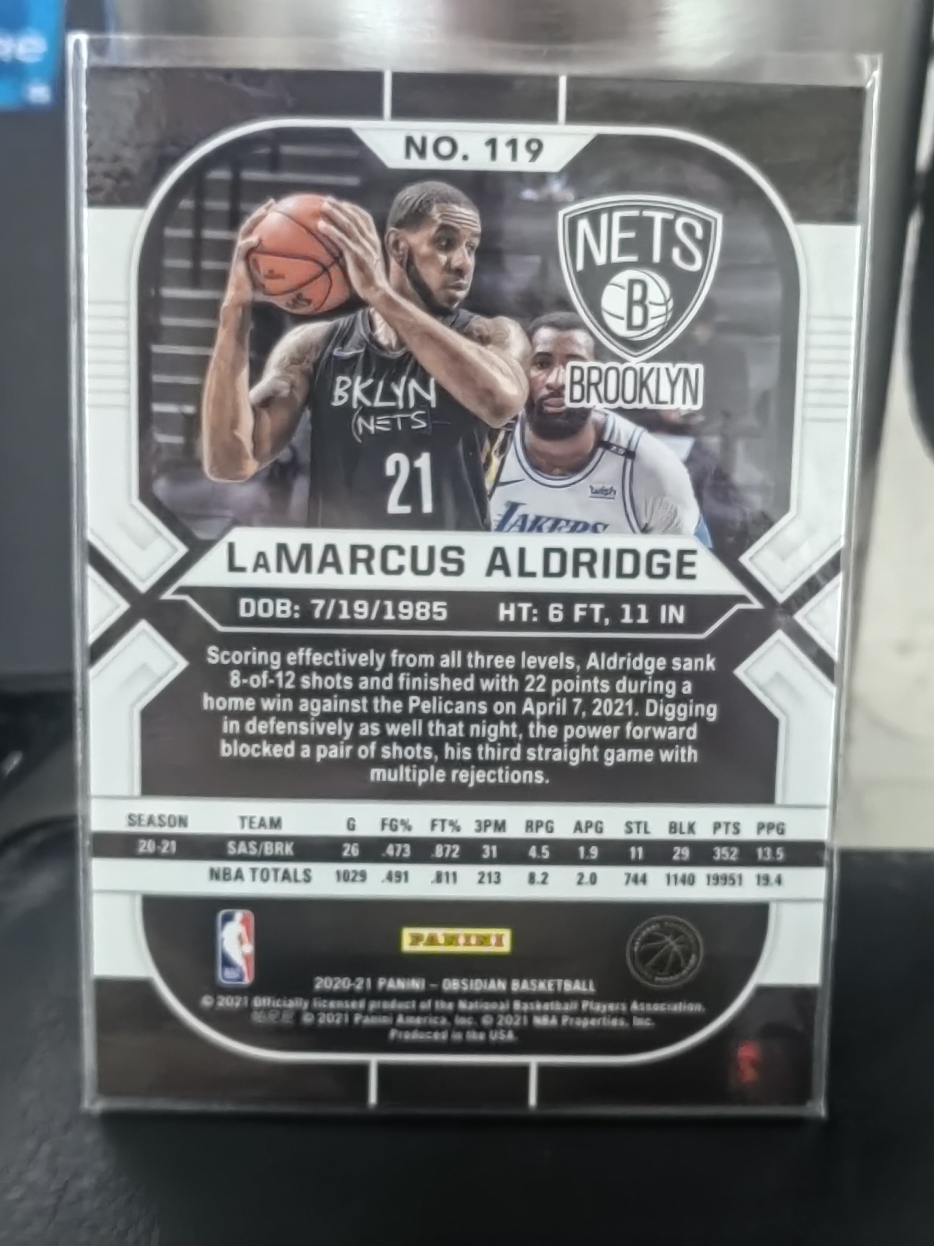 2020-21 Panini Obsidian LaMarcus Aldridge 黑曜石 拉马库斯 阿尔德里奇 篮网 篮 白边白角 不保卡品 卡品如图