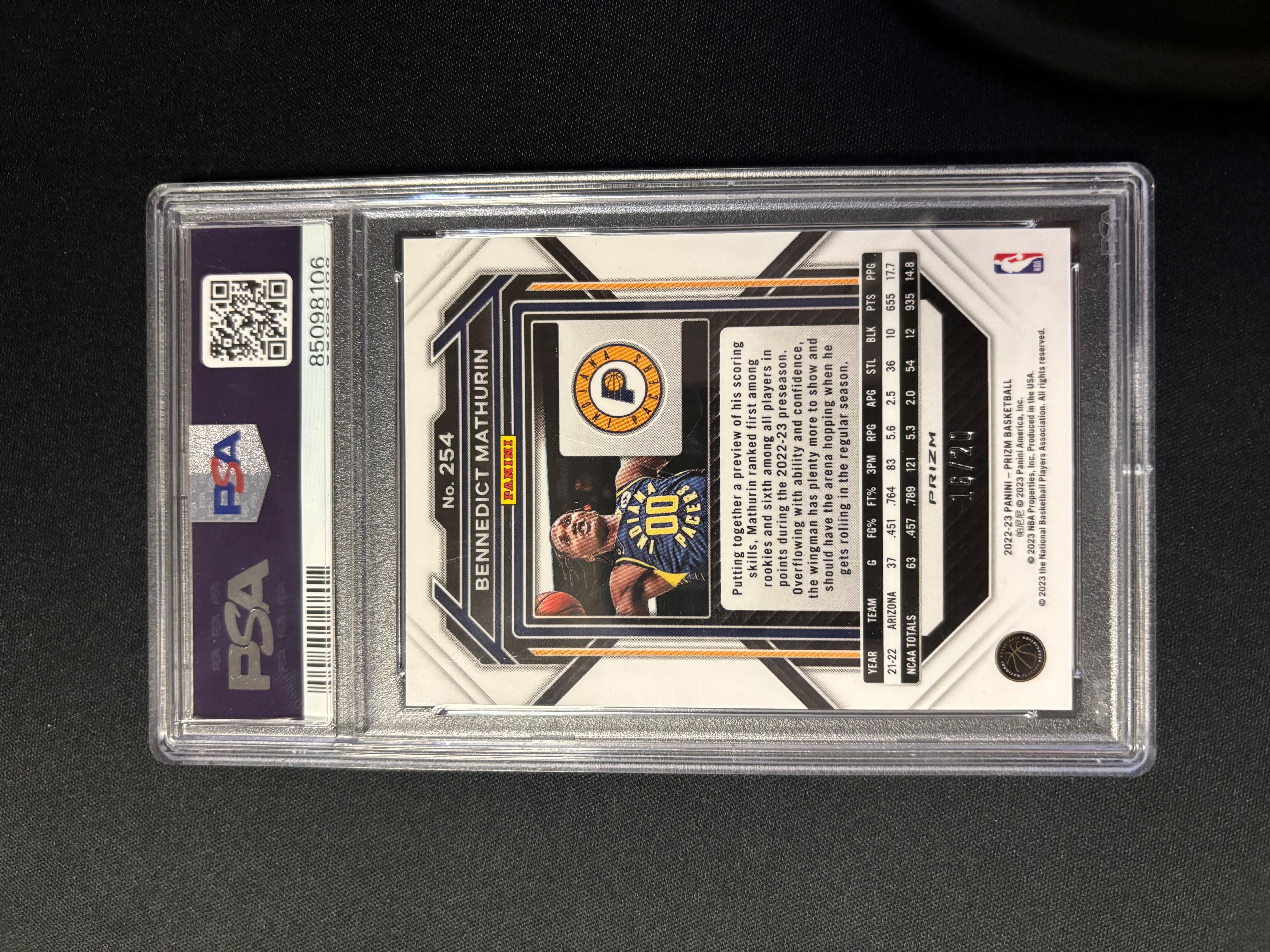 2022-23 Panini Prizm Bennedict Mathurin RC 马图林 马瑟琳 步行者 新秀 PZ 快攻 16/20编 铜泡泡 折射 PSA10分 折射 刘哥