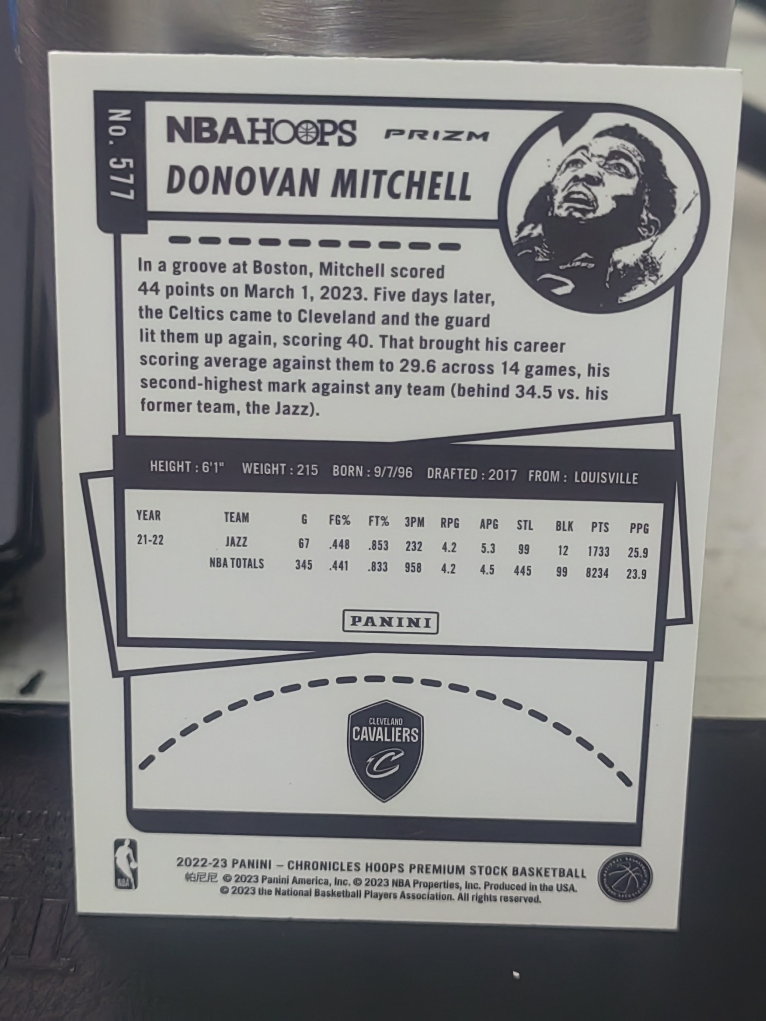2022-23 Panini Chronicles Donovan Mitchell 编年史 hoops 插入 多诺万 米切尔 骑士 圈圈折 篮 白边白角 不保卡品 卡品如图
