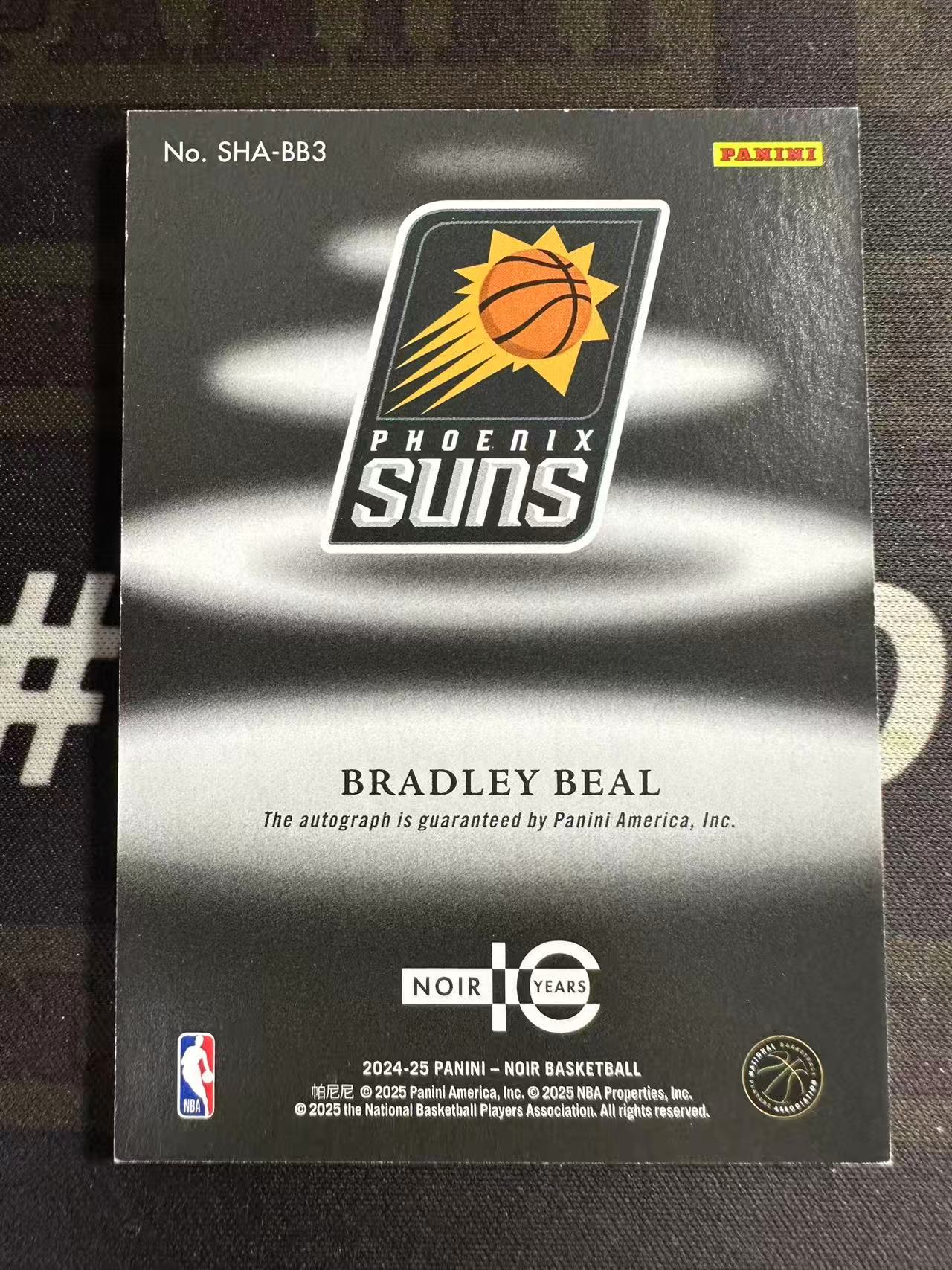 2024-25 Panini Noir Bradley Beal #SHA-BB3 太阳 布拉德利 比尔 签字 卡签 诺尔 影子签 49编
