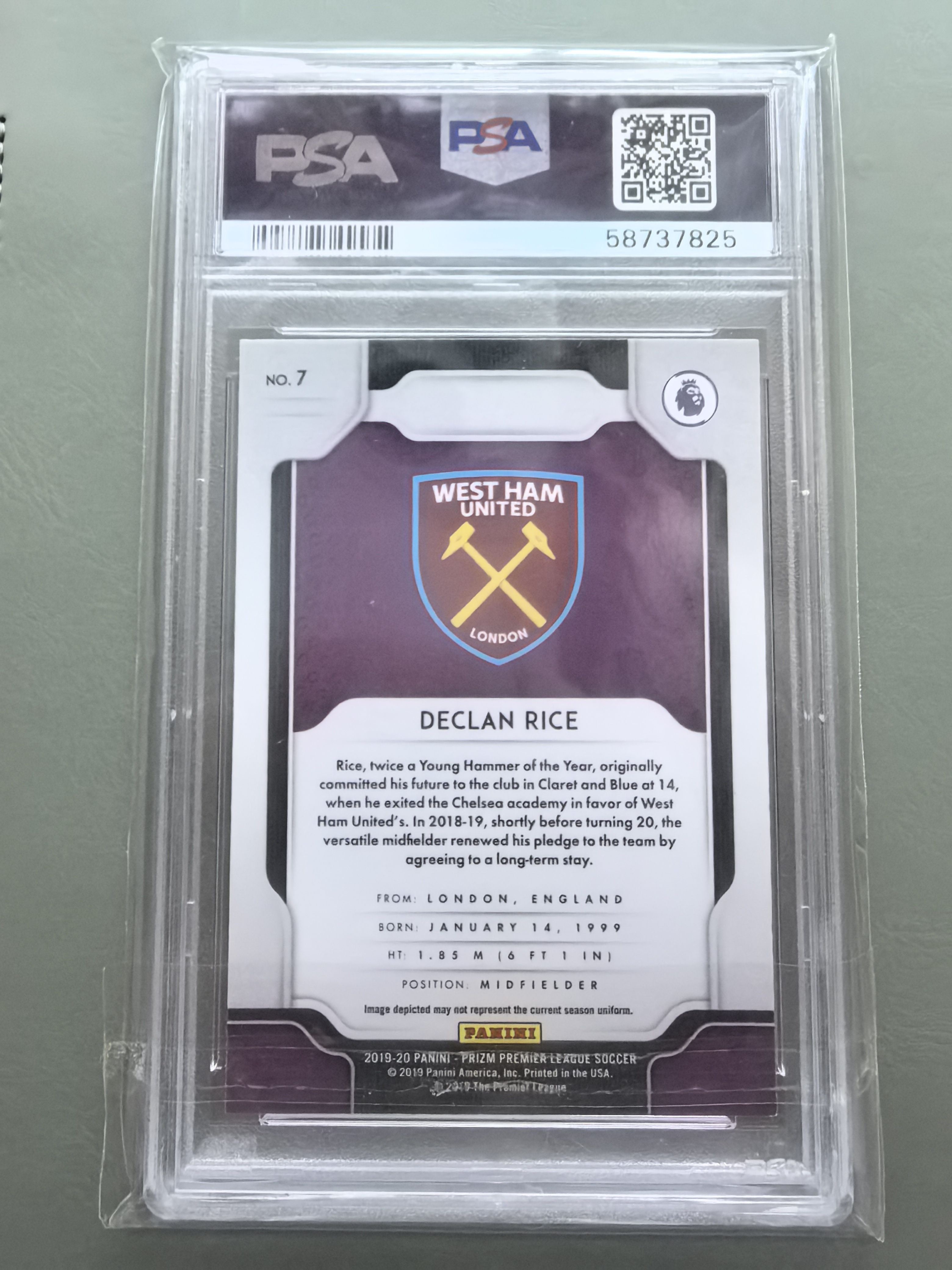 2019-20 Panini Prizm Declan Rice 英超 元年 德克兰 赖斯 莱斯 新秀 RC PSA9 西汉姆联 阿森纳 鸽子重拍