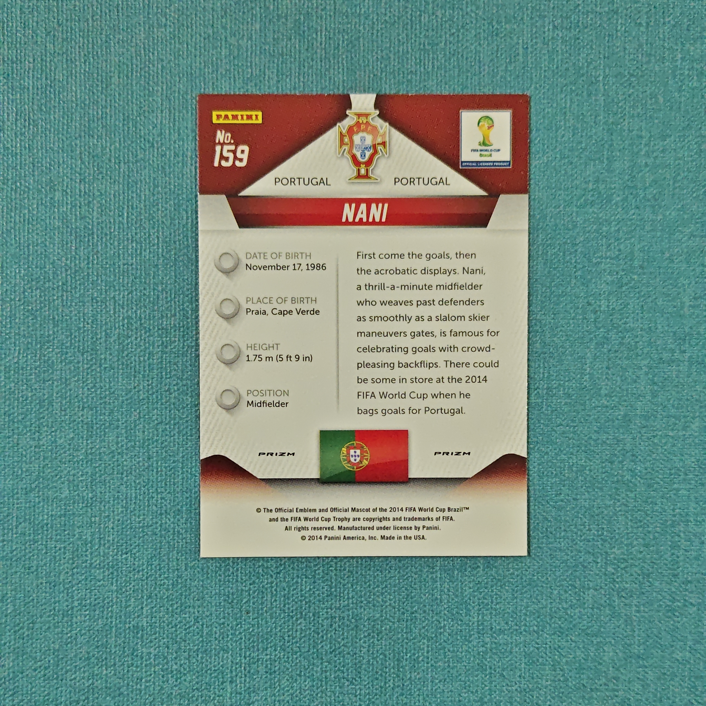 2014 Panini Prizm 世界杯PZ 元年 Nani 纳尼 三色棋盘折 葡萄牙 曼联 卡品如图 XLM