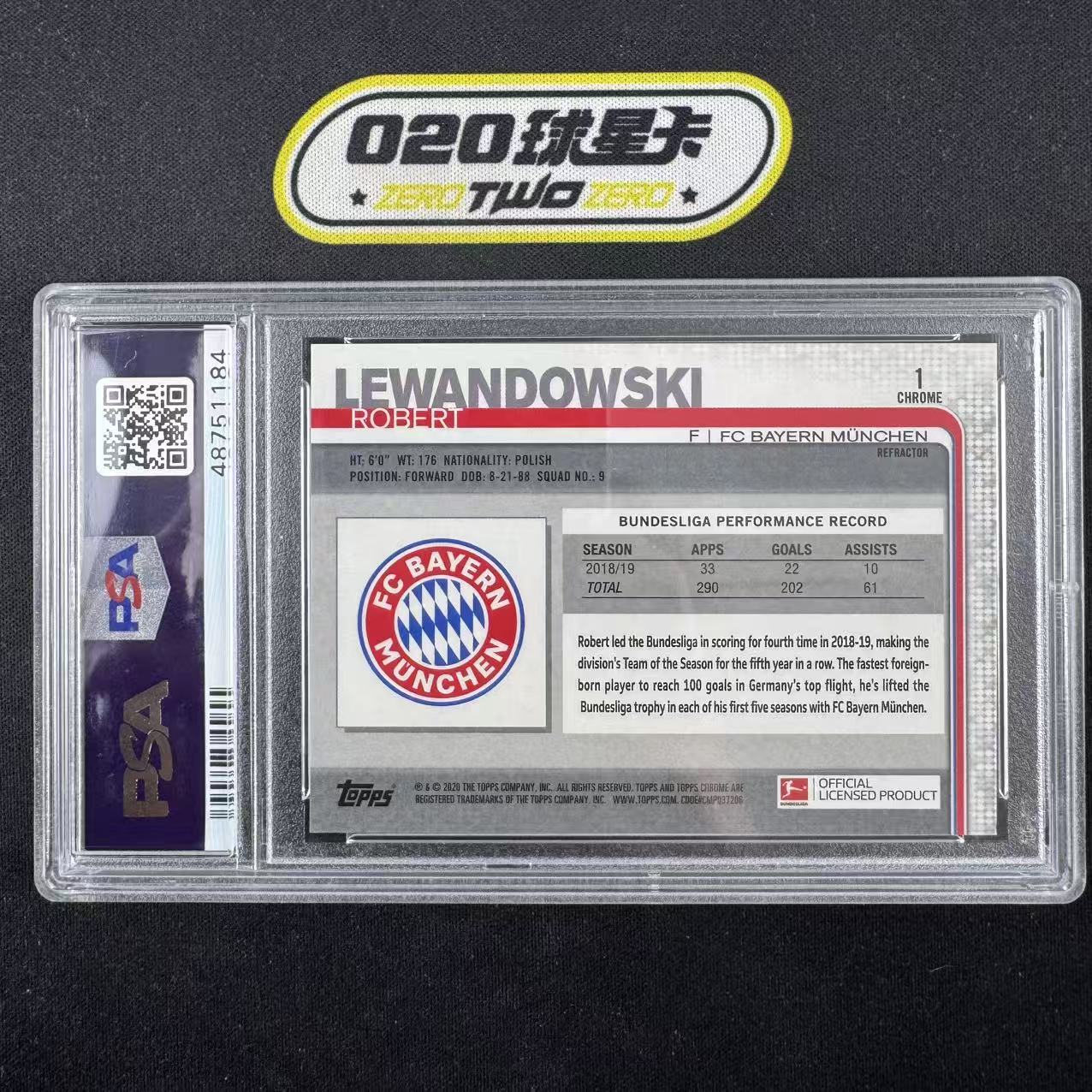2019-20 Topps Chrome Robert Lewandowksi 德甲TC 莱万多夫斯基 银折 PSA9 拜仁(OSORA)