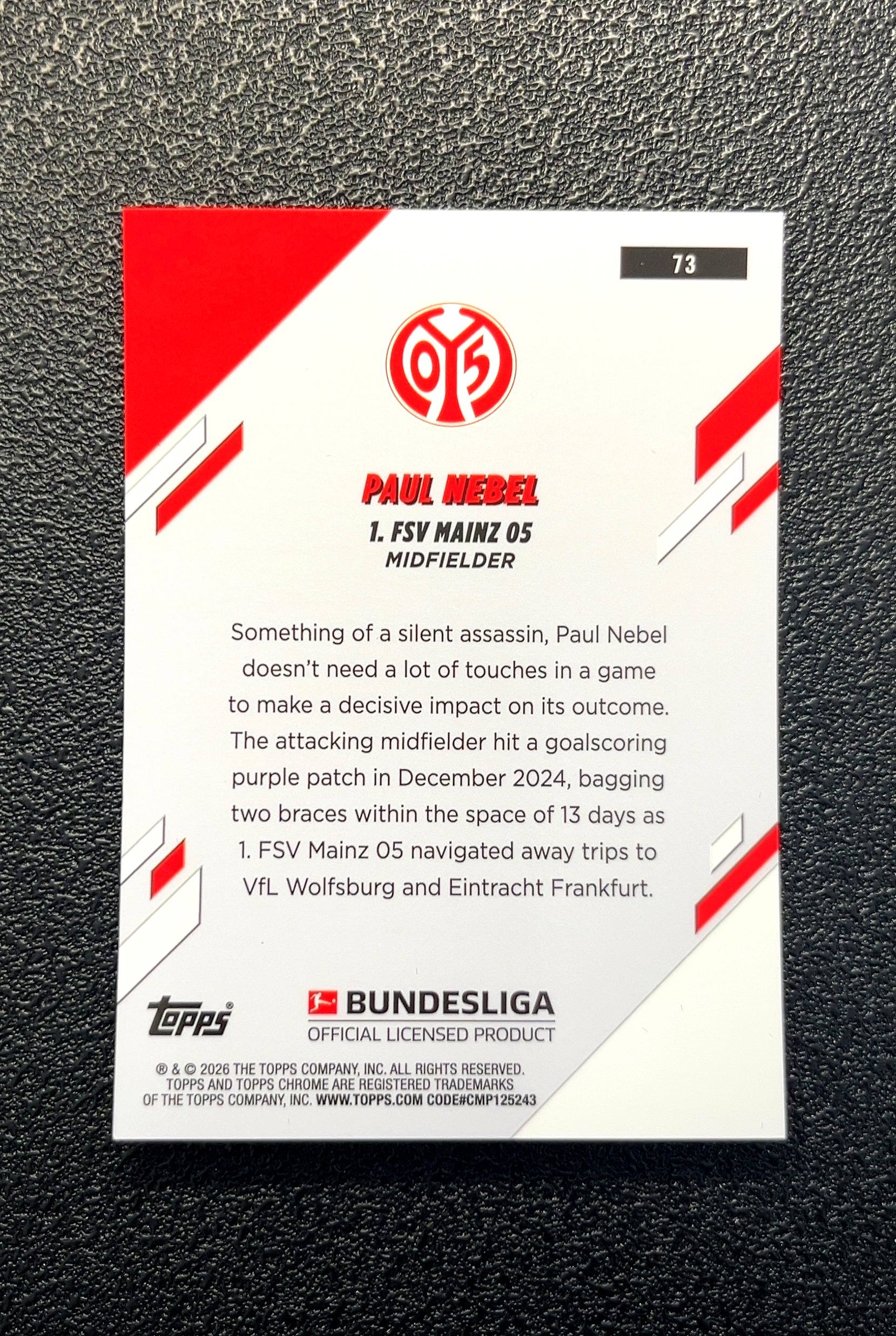【岛屿拍卖】2026 Topps Chrome 德甲 Paul Nebel 保罗·内贝尔 银脉冲折 折射 卡品如图 高价值 #73 1. FSV Mainz 05 美因茨 0016#44