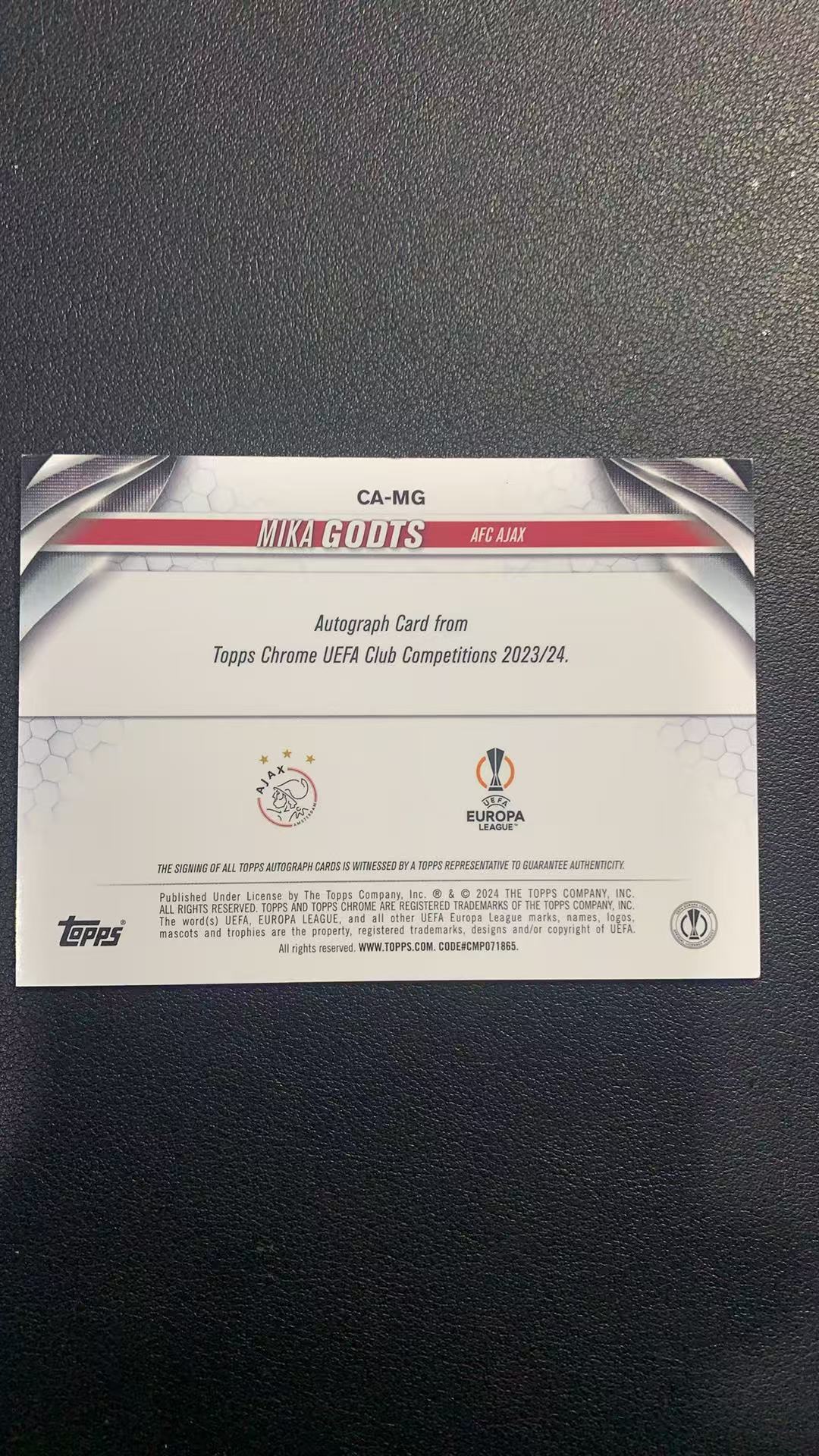 2023-24 Topps Chrome mika godts RC 蓝宝石 阿贾克斯 米卡 戈茨 50编 金碎冰折 签字 新秀 卡品如图 ka