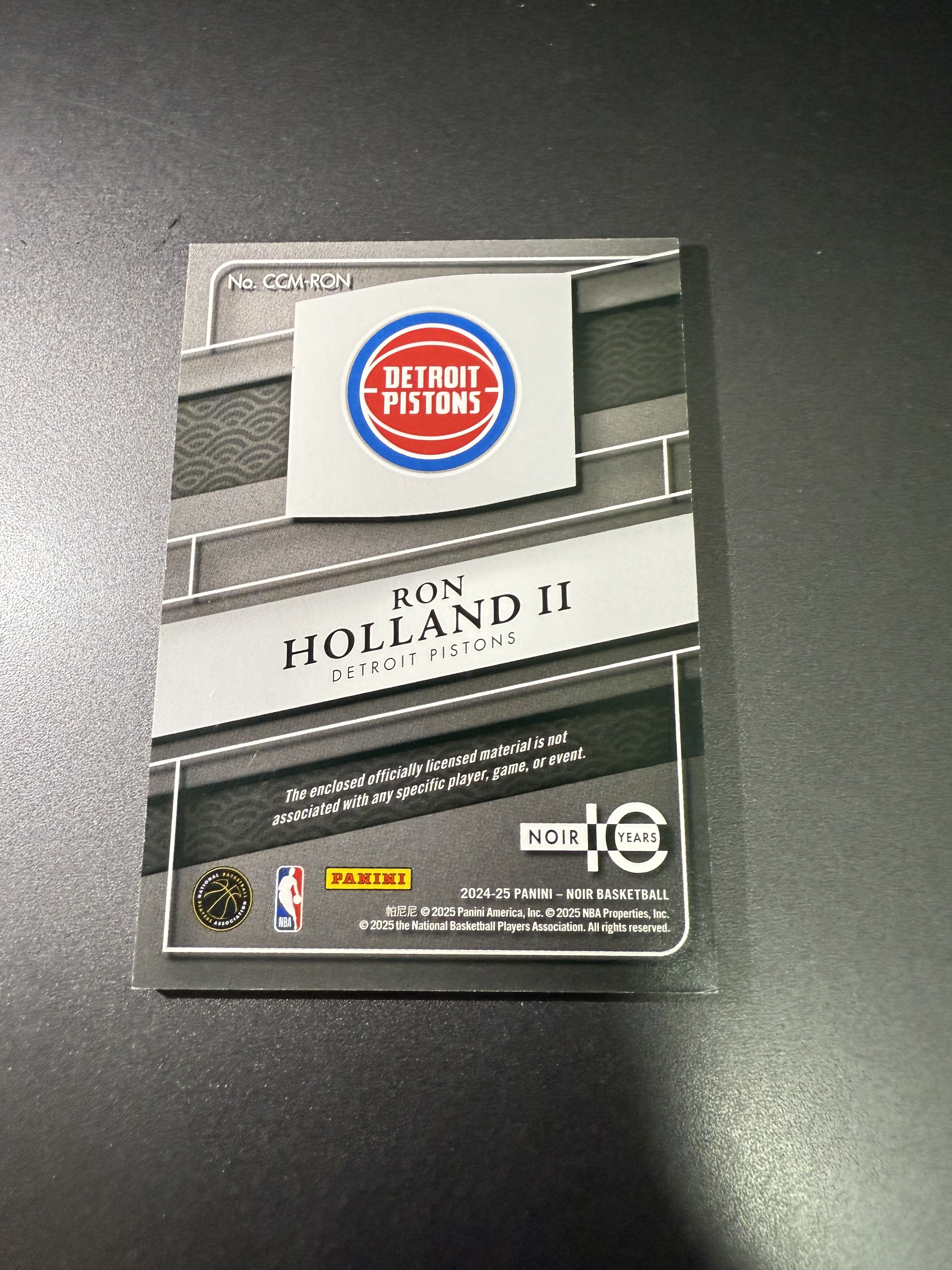 2024-25 Panini Noir Ron Holland RC 罗恩 霍兰德 新秀 球衣 PATCH 十周年 高端系列 25编 闪版 什