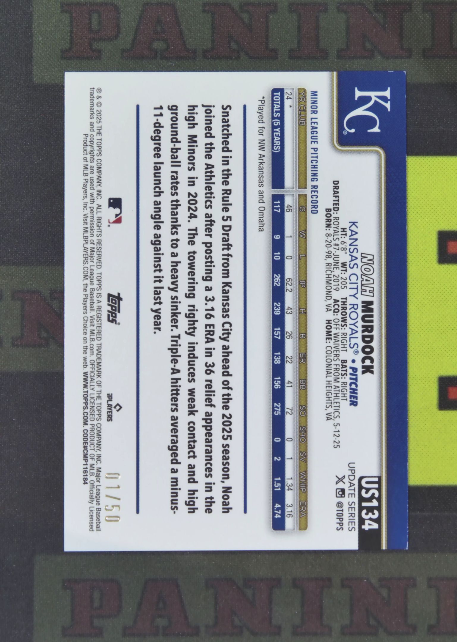 2025 Panini Update Noah Murdock RC Nirvana Project 诺亚 默多克 堪萨斯城皇家 新秀 骷髅折 折射 万圣节 比例 SP 卡品如图 收藏必备 吴¥