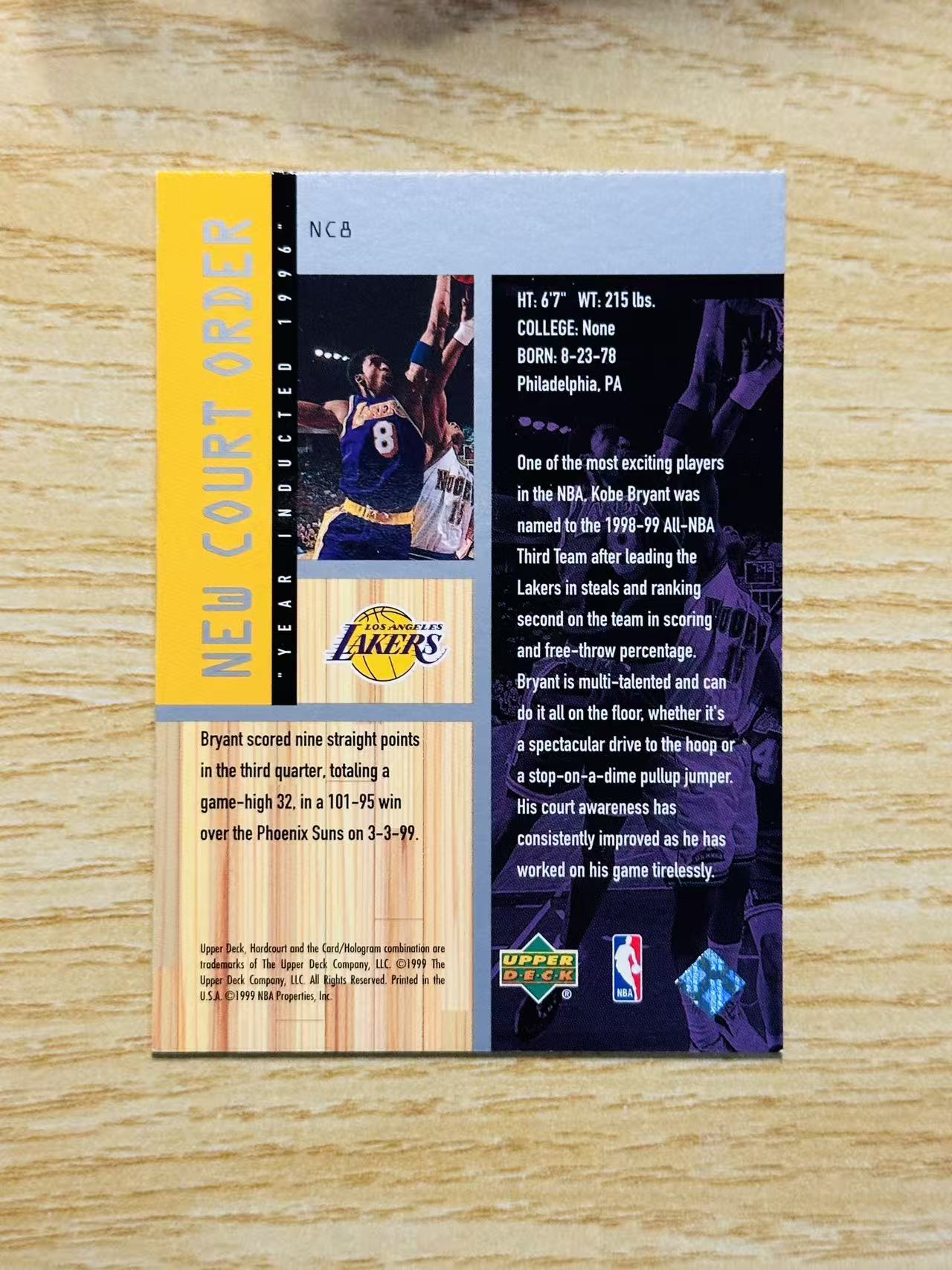 1999 Upper Deck Hardcourt Kobe Bryant 嘿嘿代卖 UD 科比 布莱恩特 木纹 地板 老大 黑曼巴 湖人 老卡 老特 实卡精美 收藏必备