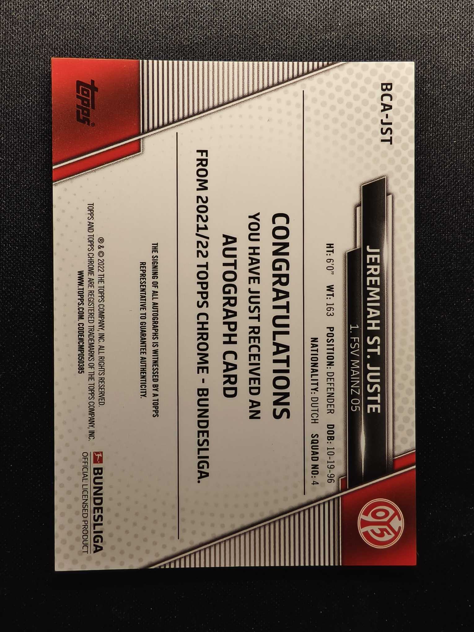 2022 Topps Chrome Jeremiah St. Juste 德甲TC 圣朱斯特 签字 银折 卡品如图 专收凑套 人生得E