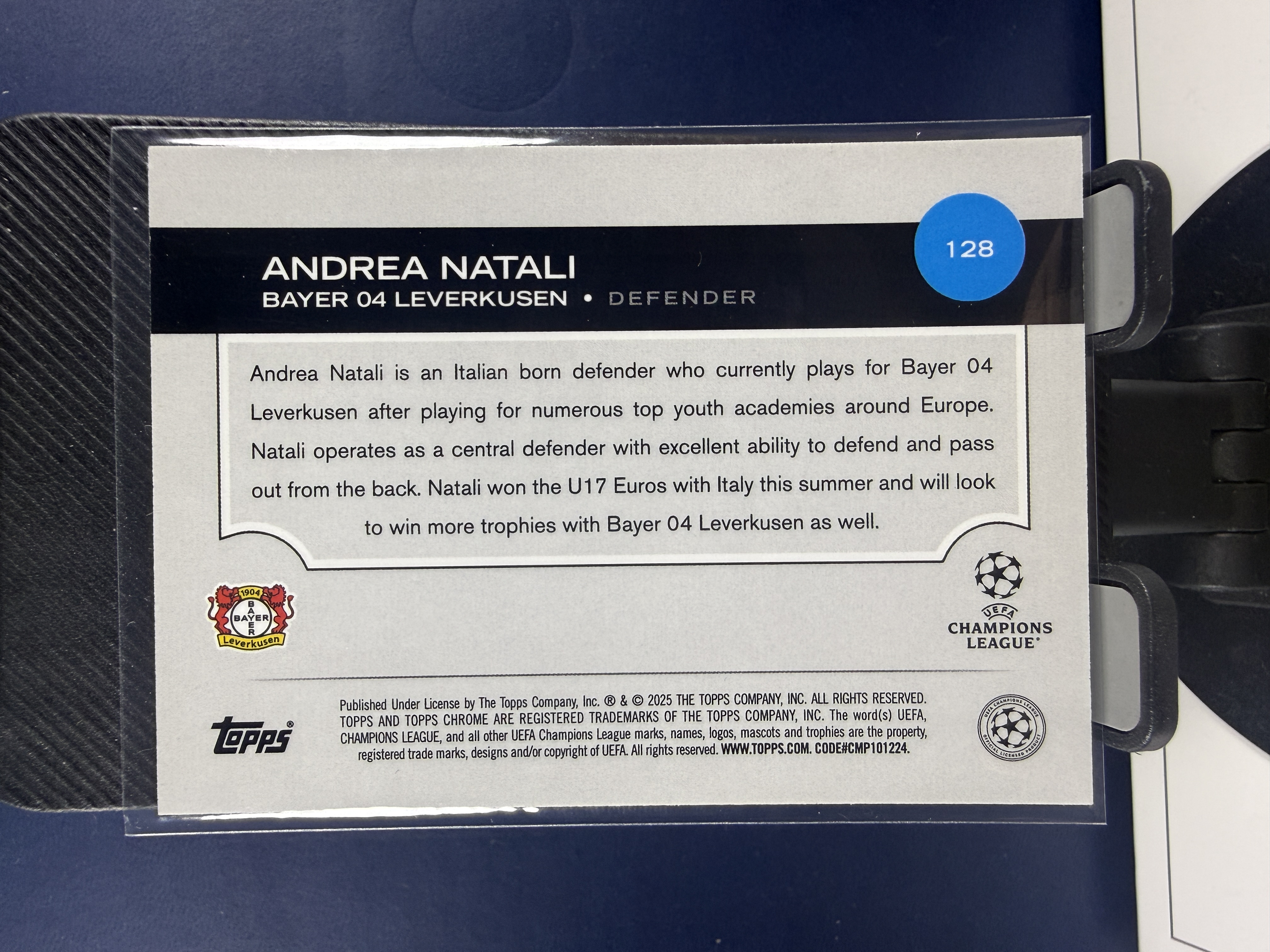 2024-25 Topps Chrome Andrea Natali RC TC 欧冠 勒沃库森 新秀 纳塔利 紫折 折射 299编 收藏必备 (沸腾)