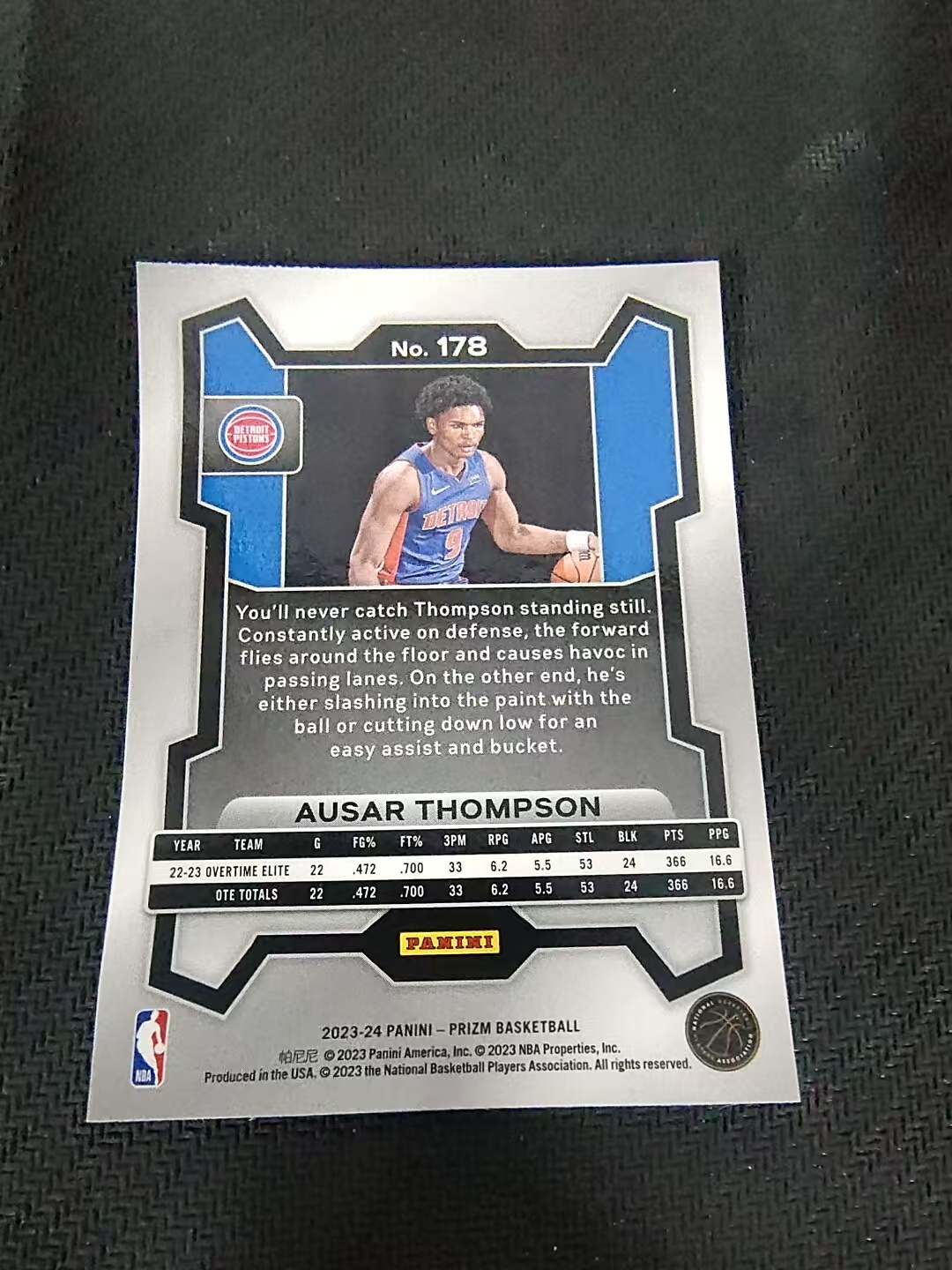 【可合并,不累计】2023-24 Panini Prizm Ausar Thompson RC 奥萨尔 汤普森 活塞队 RC 新秀 PZ 划痕 边角微瑕 #178
