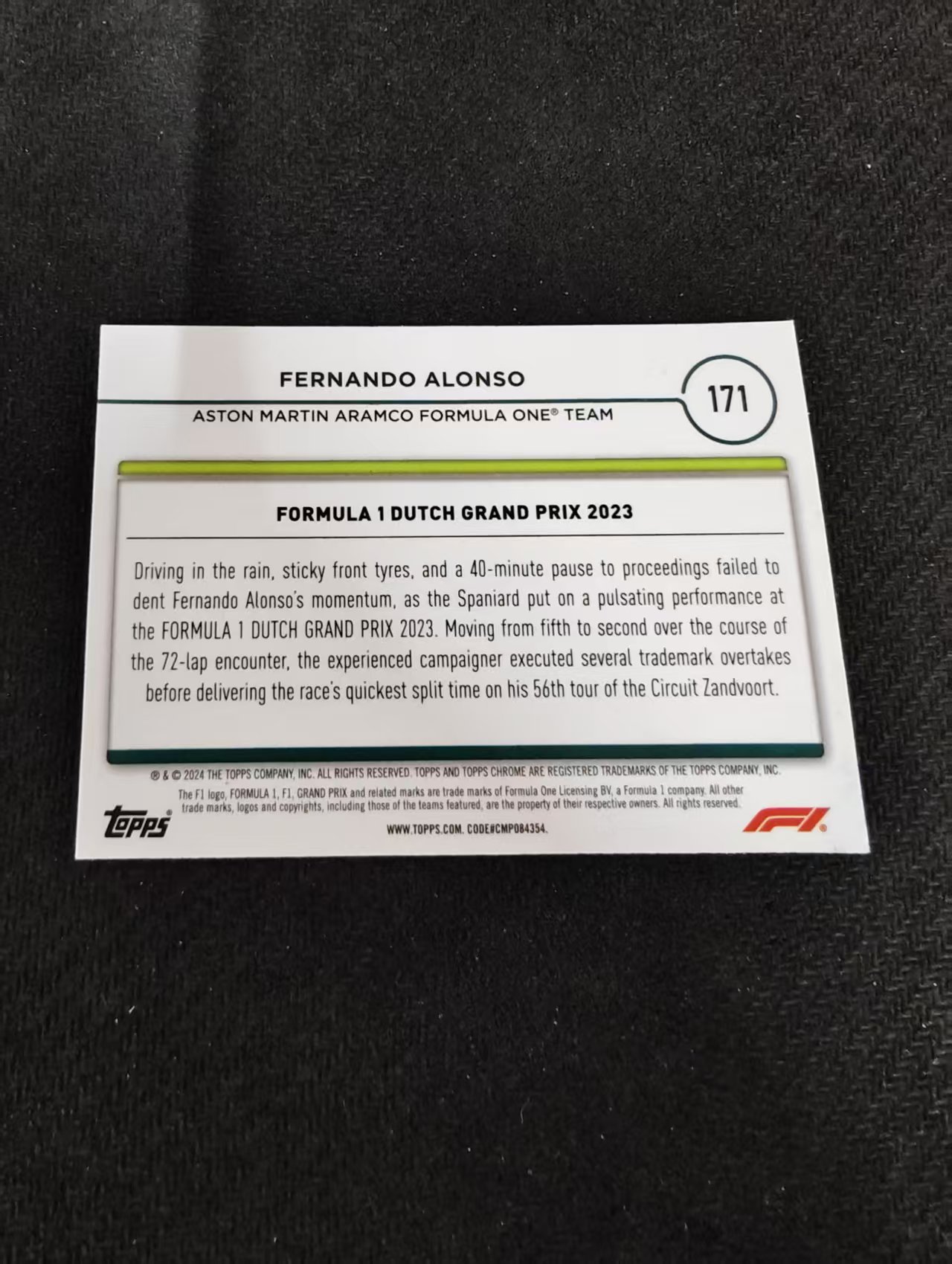 2024 Topps Chrome Fernando Alonso 费尔南多 阿隆索 F1 划痕 边角瑕疵 #171