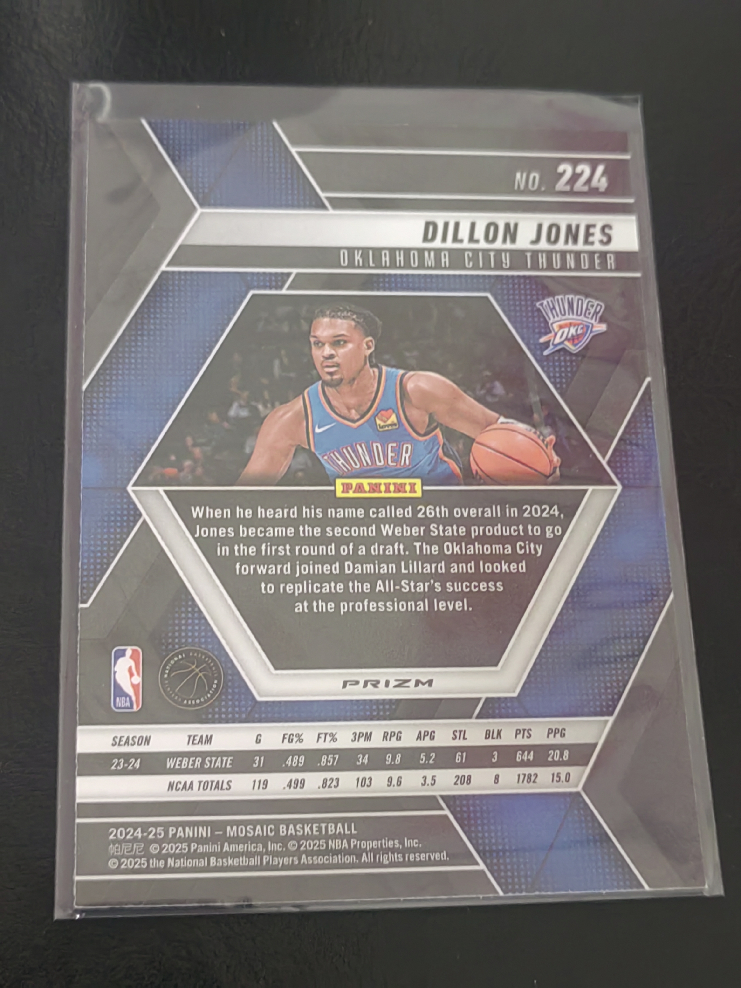 2024-25 Panini Mosaic Dillon Jones RC 马赛克 狄龙 琼斯 新秀 银格子折 雷霆 篮 白边白角 不保卡品 卡品如图