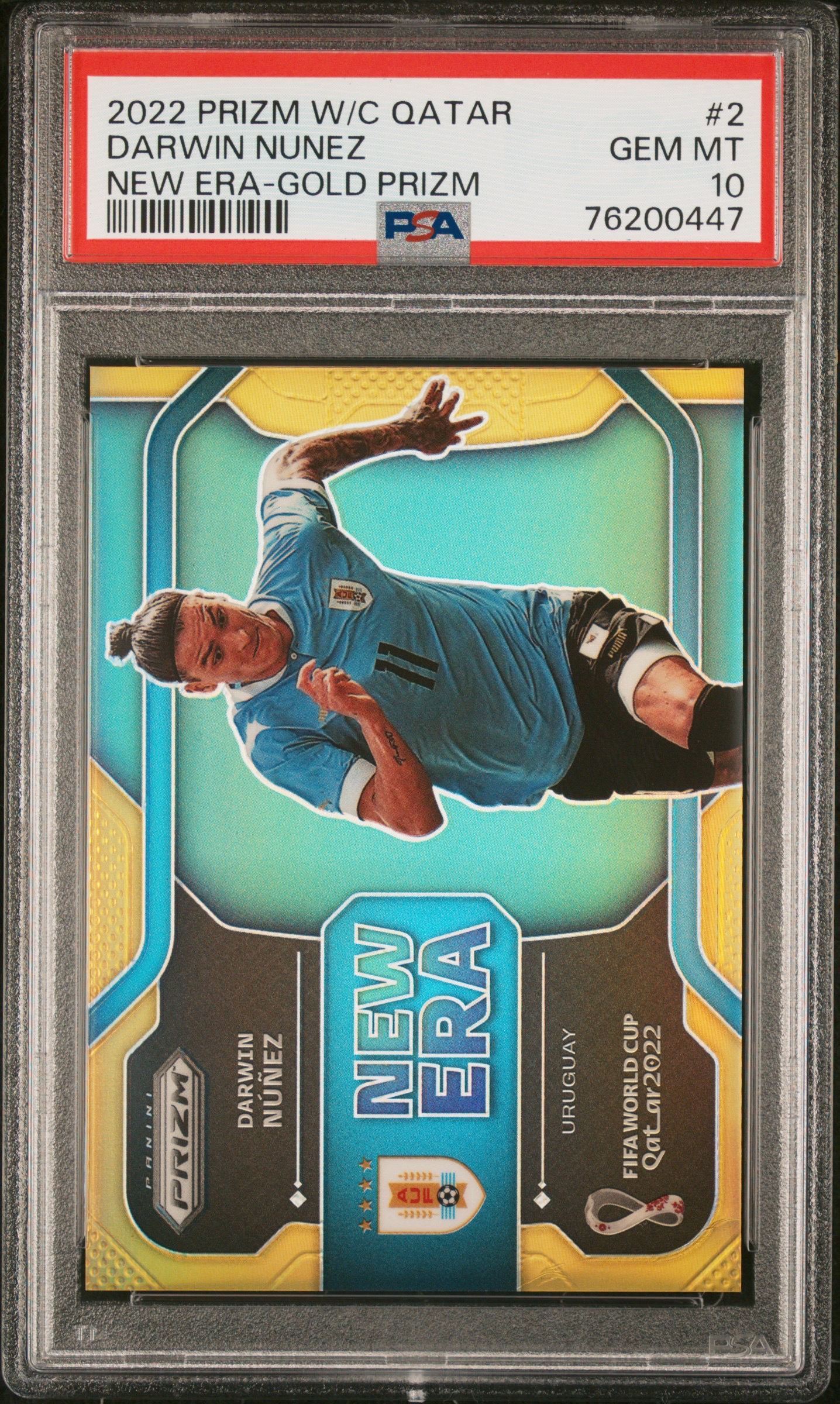 2022 Panini PRIZM WORLD CUP QATAR NEW ERA Darwin Nunez GOLD 达尔文 努涅斯 乌拉圭 利物浦 世界杯 正金 PZ PSA10