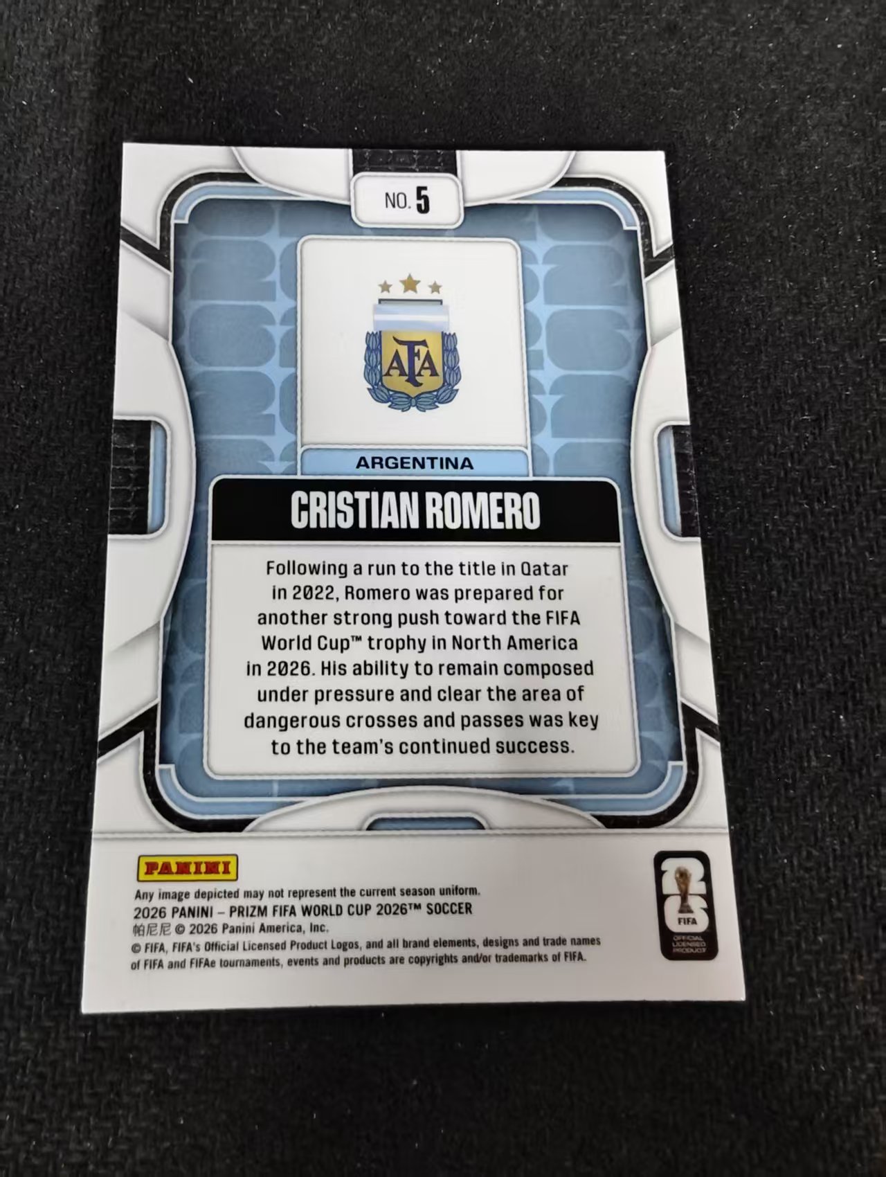 2026 Panini World Cup Prizm Cristian Romero 克里斯蒂安 罗梅罗 阿根廷 PZ世界杯 划痕 边角瑕疵#5