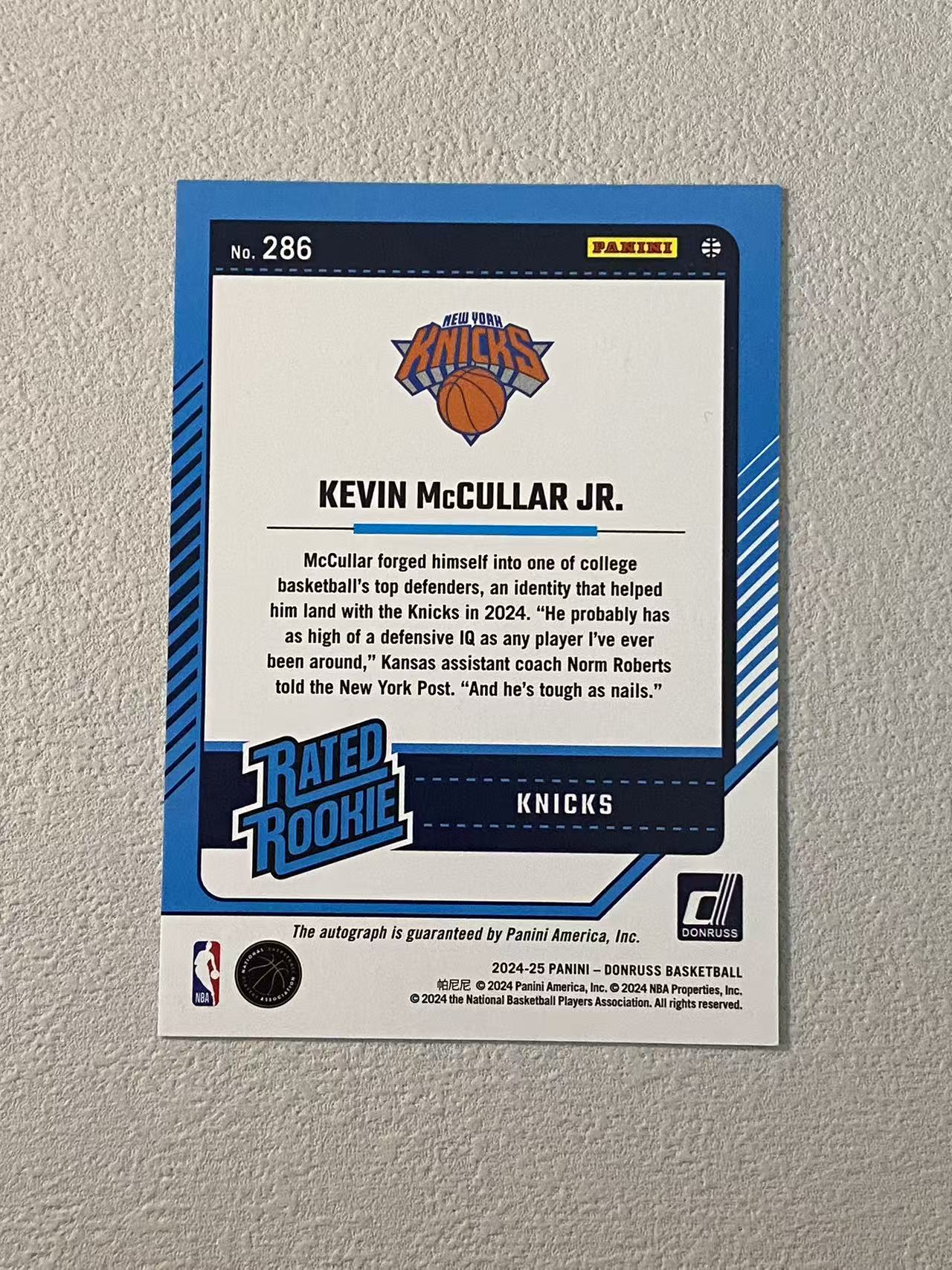 2024-25 Panini Donruss Kevin McCullar Jr. RC 杜蕾斯 尼克斯 新秀rc 小凯文 麦卡勒 签字 折射 收藏必备