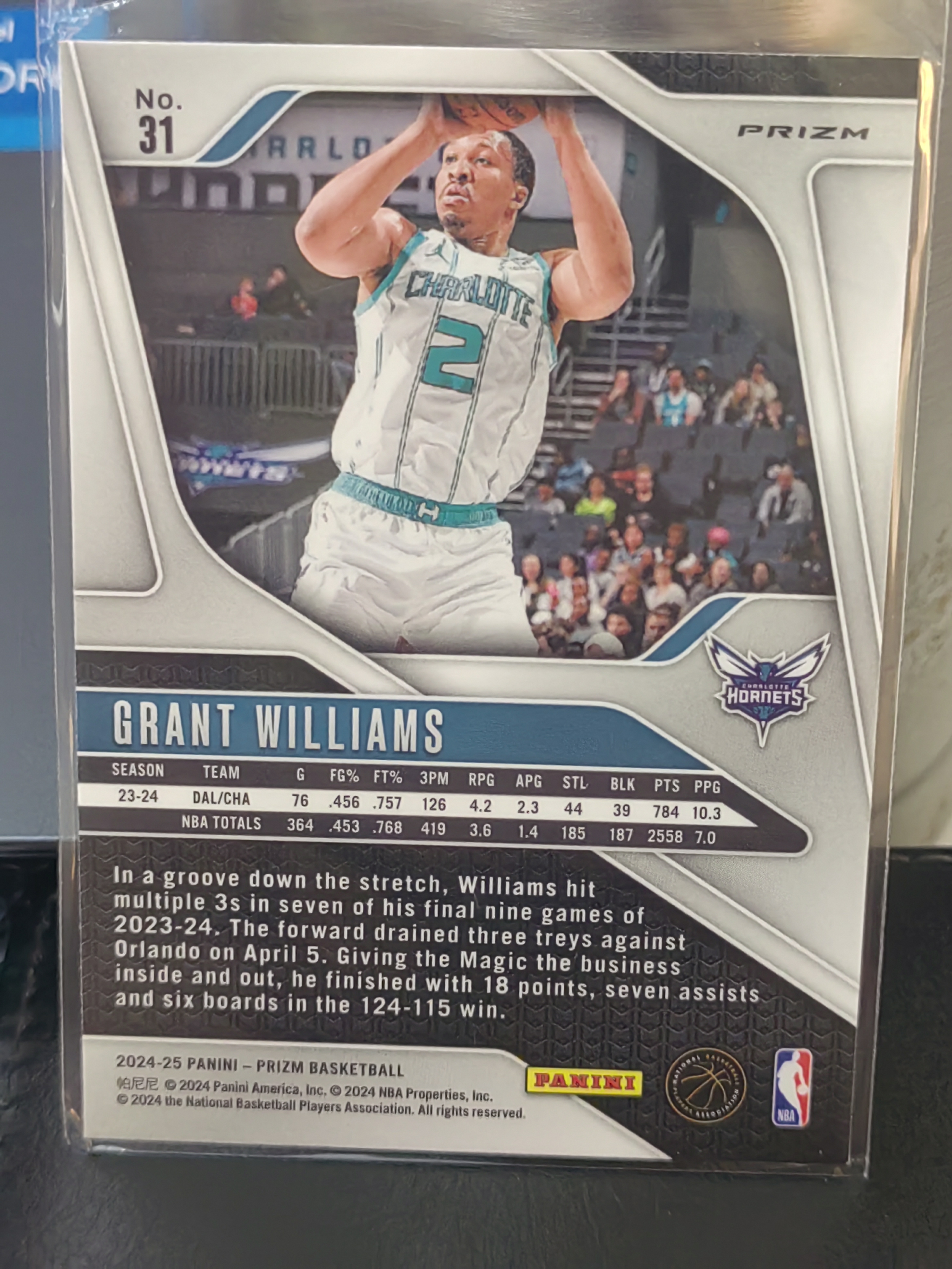2024-25 Panini Prizm Grant Williams PZ 红波纹折 格兰特威廉姆斯 黄蜂 篮 白边白角 不保卡品 卡品如图