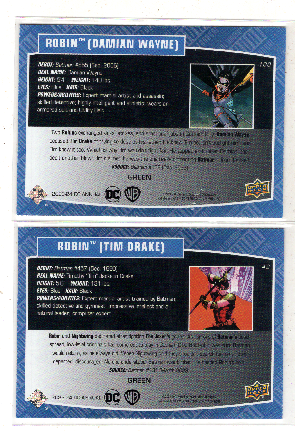 【来拆波卡】2024 Upper Deck Marvel(MCU)漫威 Annual 年鉴 Robin (Tim Drake)(Damian Wayne)罗宾 绿变形虫折 499编 zhang