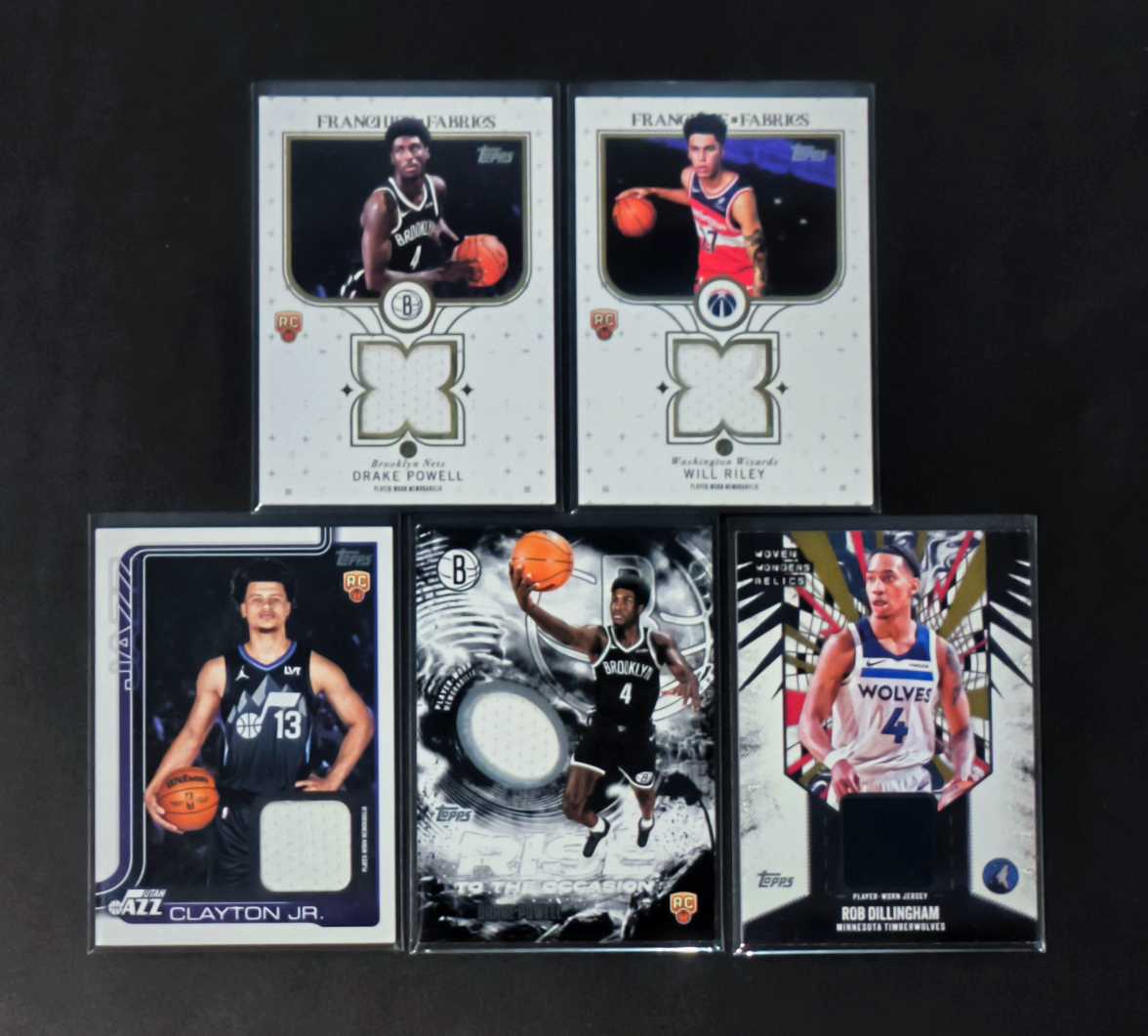 2025 Topps Flagship Drake Powell RC 篮网 德雷克-鲍威尔 爵士 小沃尔特-克莱顿 奇才 威尔-莱利 森林狼 罗伯特-迪林厄姆 球衣物料实物卡 5张lot 打包