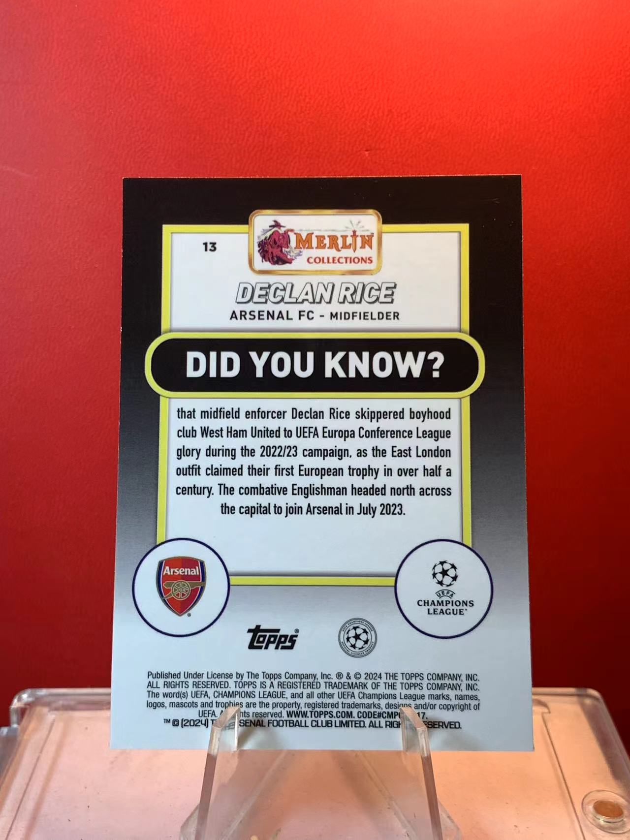 (詹叔代拍)2023-24 Topps Merlin 梅林 欧冠 欧战 Declan Rice 德克兰 赖斯 阿森纳 英格兰 银球折 sp 卡品如图 顺丰寄付