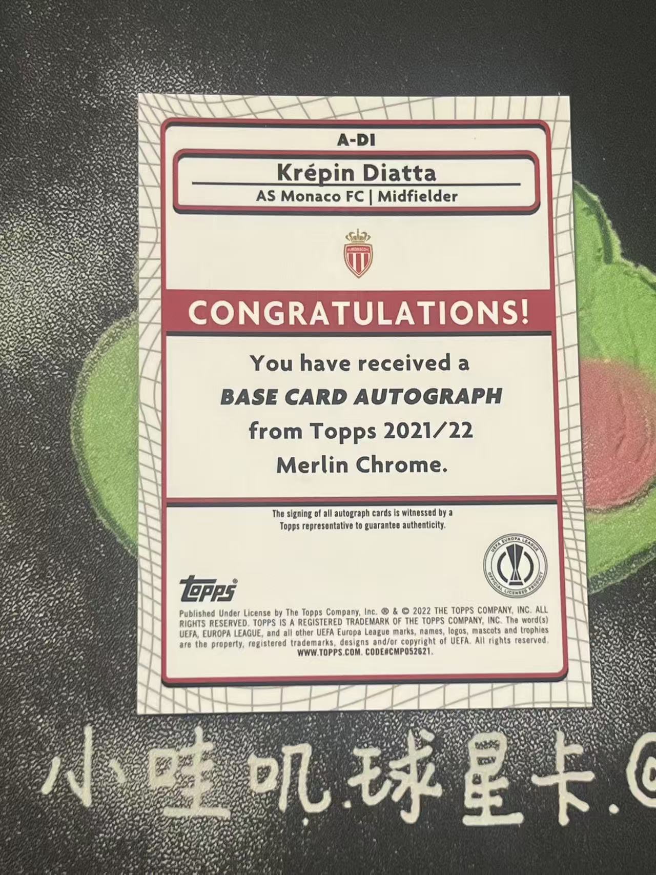 2022 Topps Merlin Krepin Diatta 欧冠 摩纳哥 克雷平 迪亚塔 银折 签字 微瑕如图【ZYP代拍】望灯