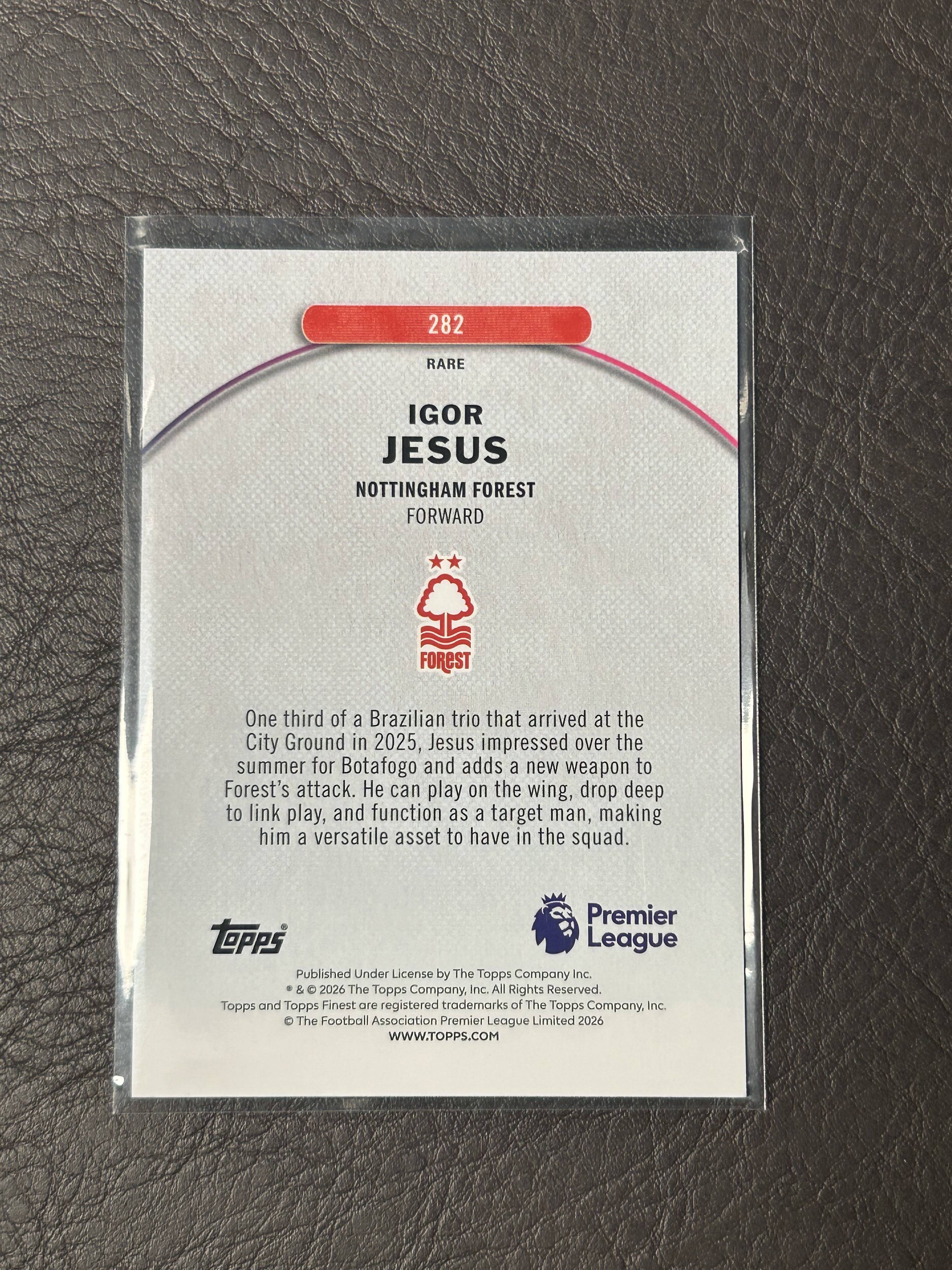 2026 Topps Finest Igor Jesus #282 热苏斯 诺丁汉森林 RC 蓝折 三级 稀有 /49编