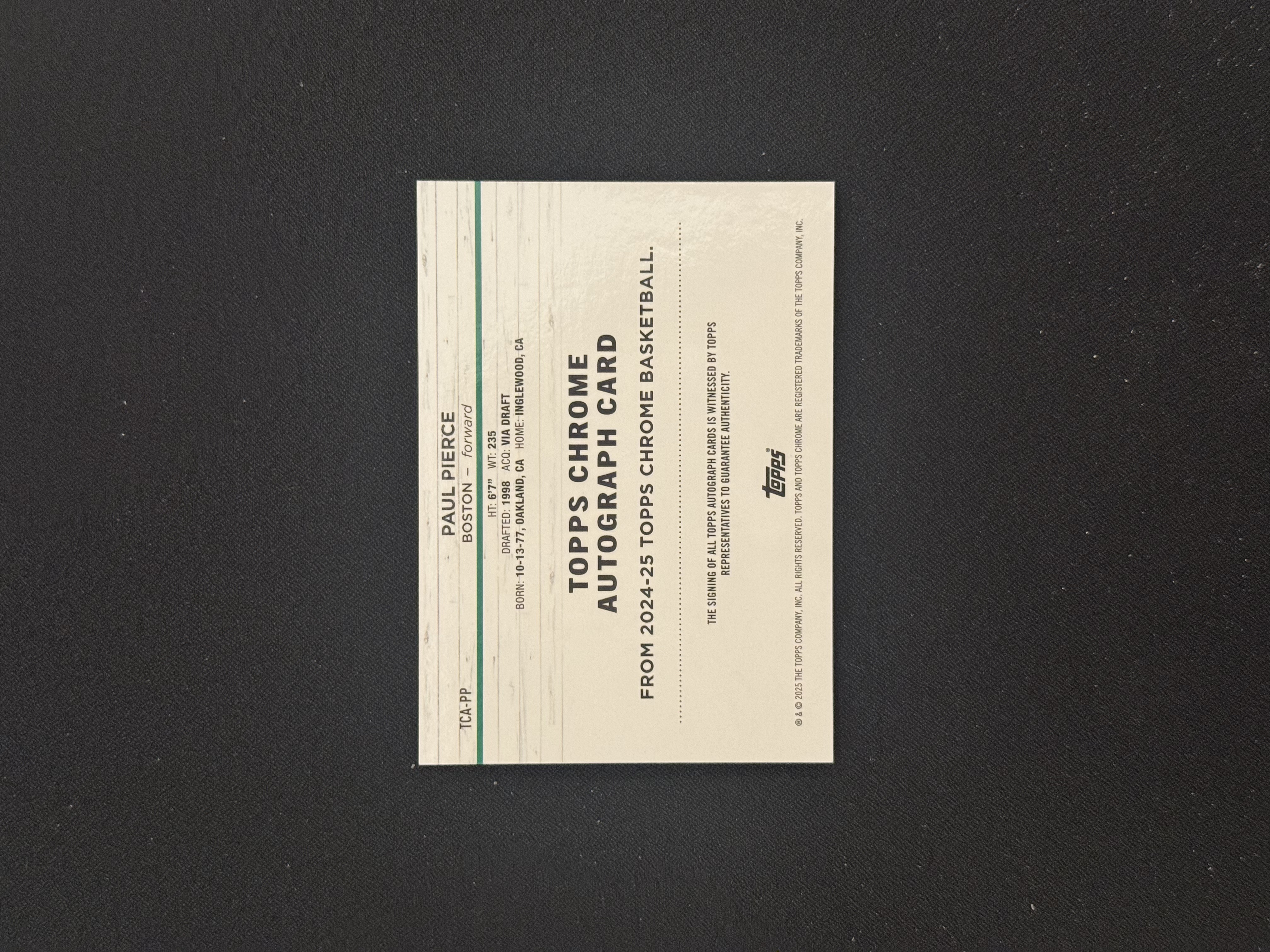 2024-25 Topps Finest Paul Pierce 【鲨鱼辣椒 免费代拍】保罗 皮尔斯 凯尔特人名宿 折射 紫折 签字 地板流天花板 #Tzy
