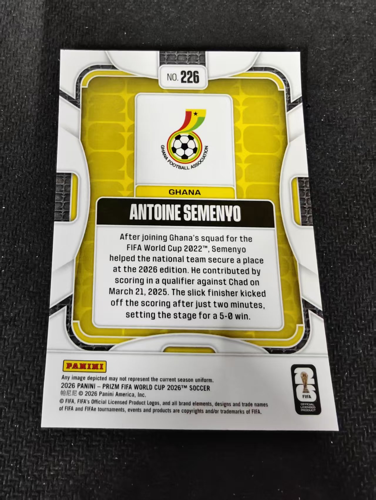 2026 Panini World Cup Prizm Antoine Semenyo 世界杯PZ 加纳 安东尼 塞门约 PZ世界杯 划痕 边角瑕疵#226