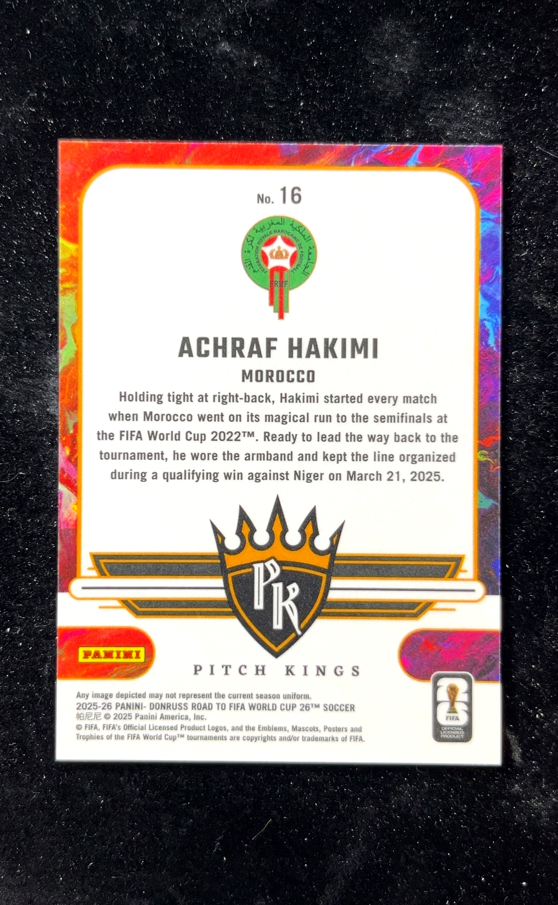 【小白1%代卖】2025-26 Donruss Pitch Kings Road to FIFA World Cup 26 世界杯 之路 Achraf Hakimi 阿什拉夫·哈基米 0623