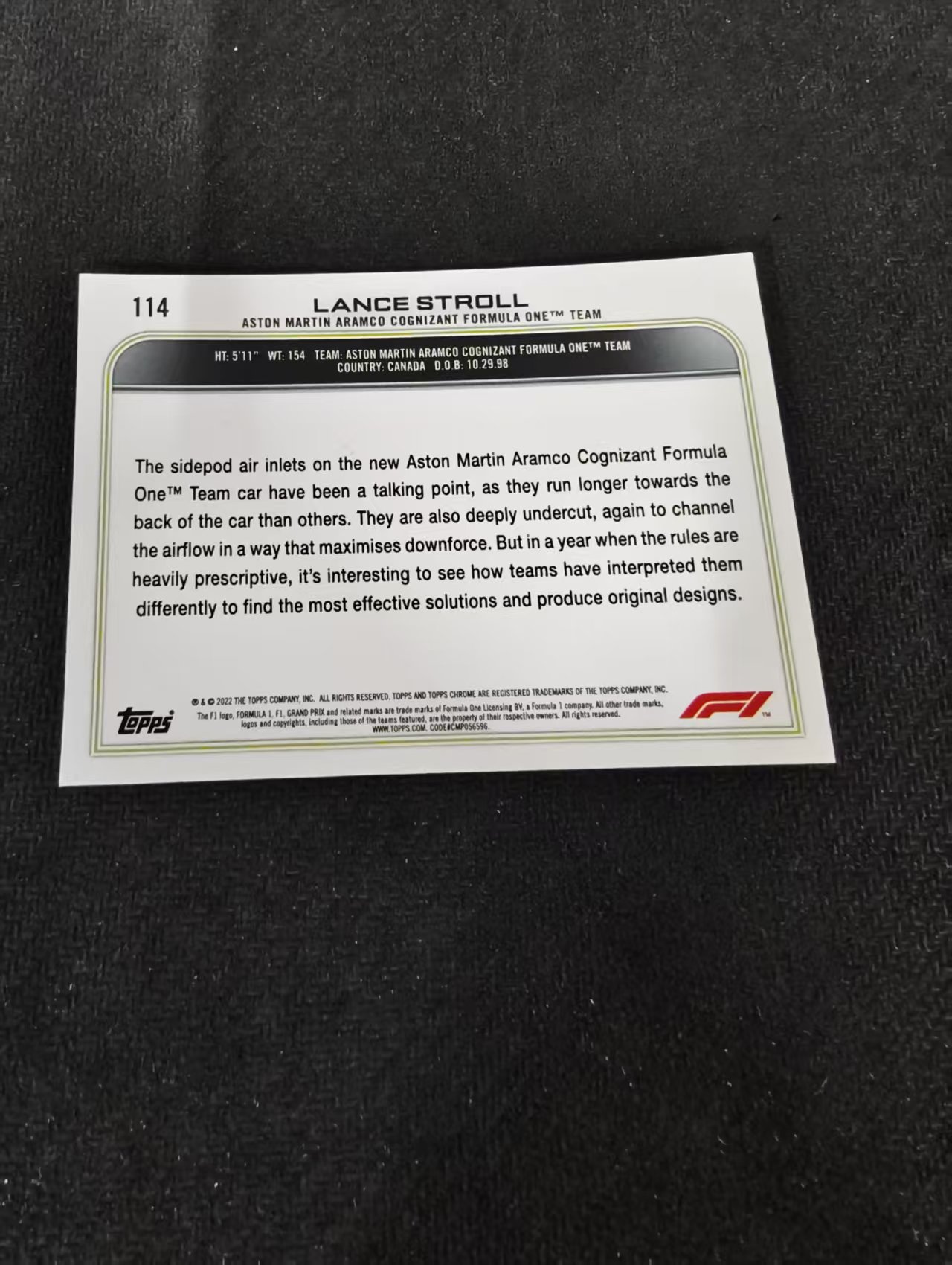 2022 Topps Chrome F1 Lance Stroll 兰斯 斯特罗尔 阿斯顿马丁 划痕 边角瑕疵 #114