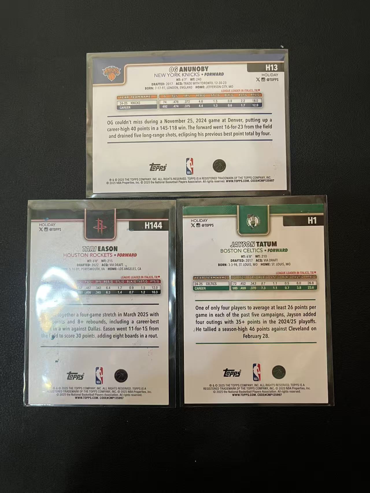 2025 Topps Flagship Jayson Tatum OG 阿努诺比 塔里 伊森 塔图姆 圣诞假日 蓝折 紫折 base 3张 卡品如图 龙龙龙