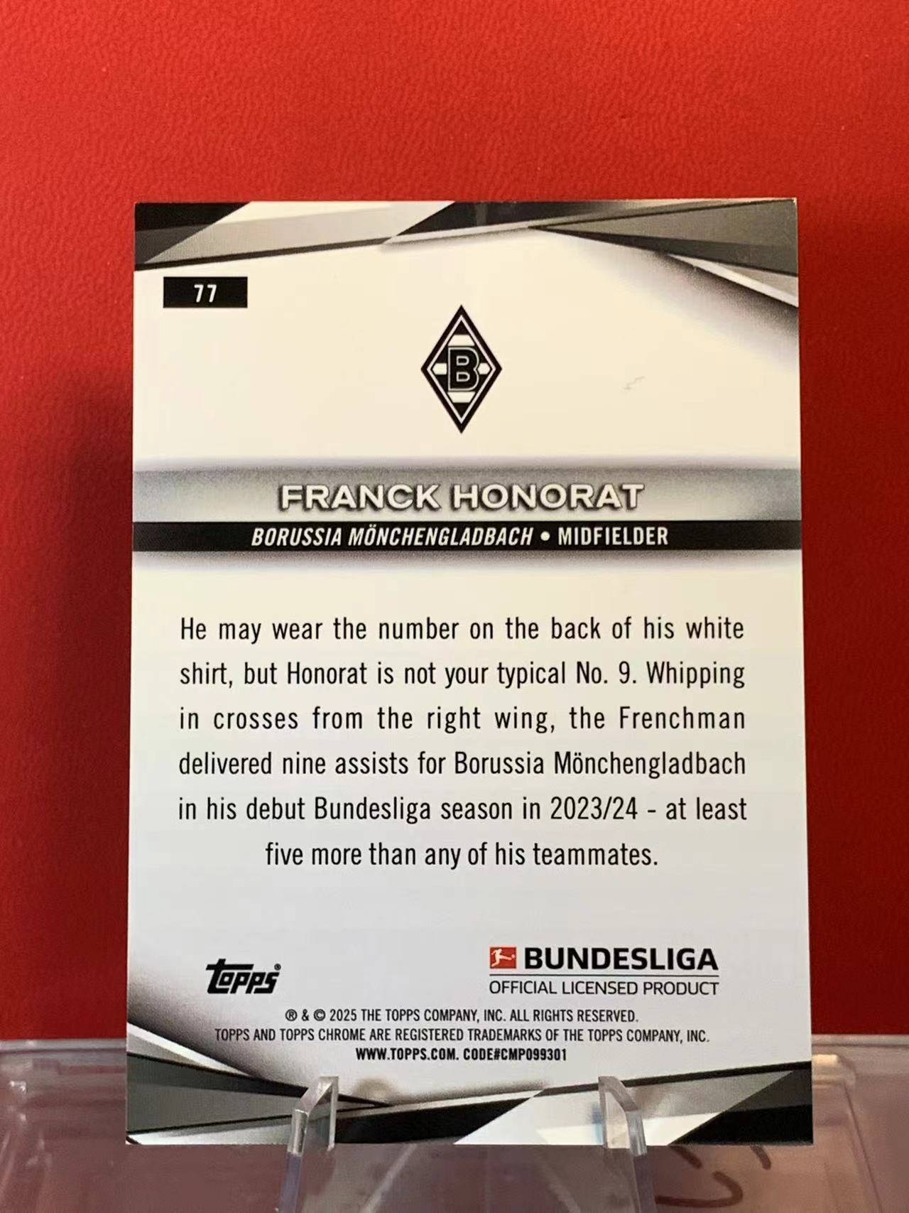 (詹叔代拍)2025 Topps Chrome Franck Honorat 德甲 蓝宝石 洪诺拉特 门兴格拉德巴赫 12/50编 金碎冰折 卡品如图 顺丰寄付 泰山