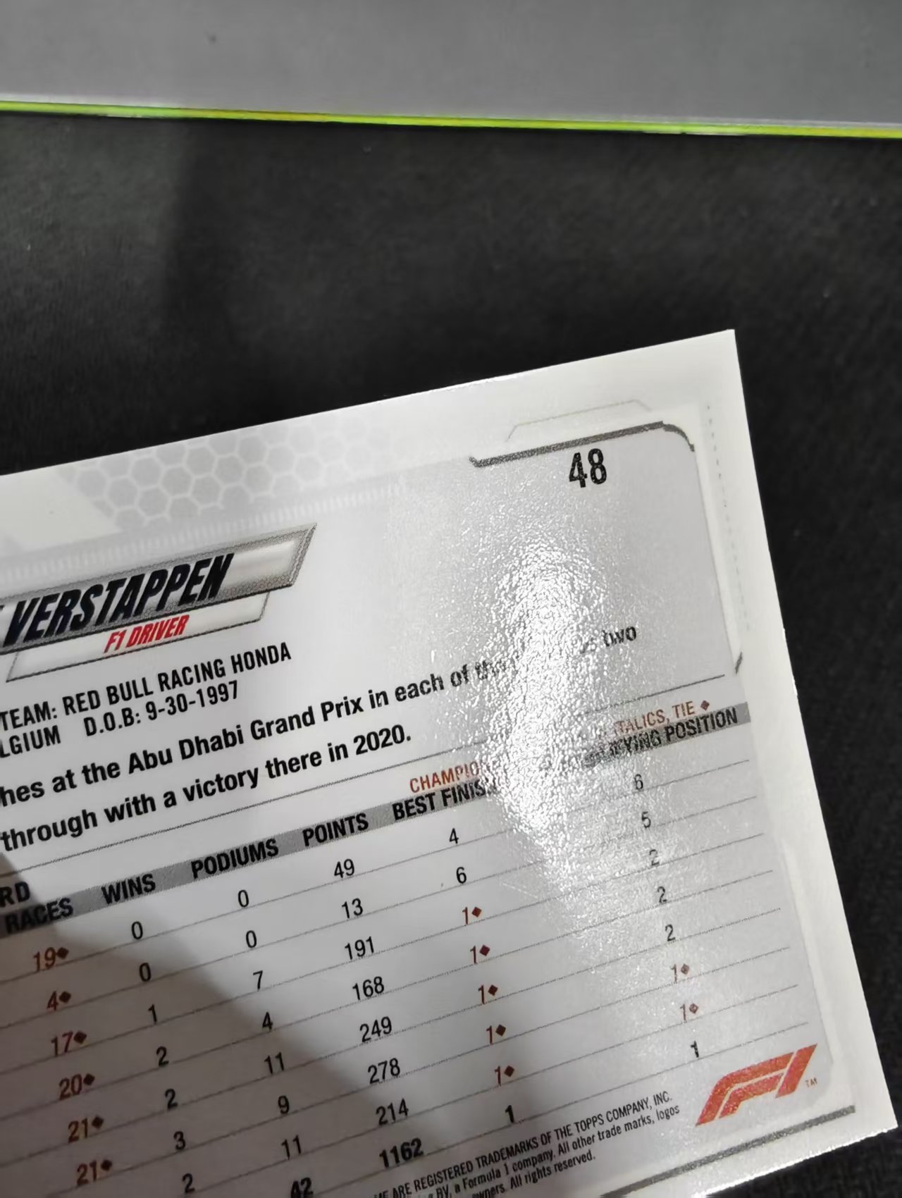 2021 Topps Chrome Max Verstappen F1 维斯塔潘 红牛 划痕 边角瑕疵 #48