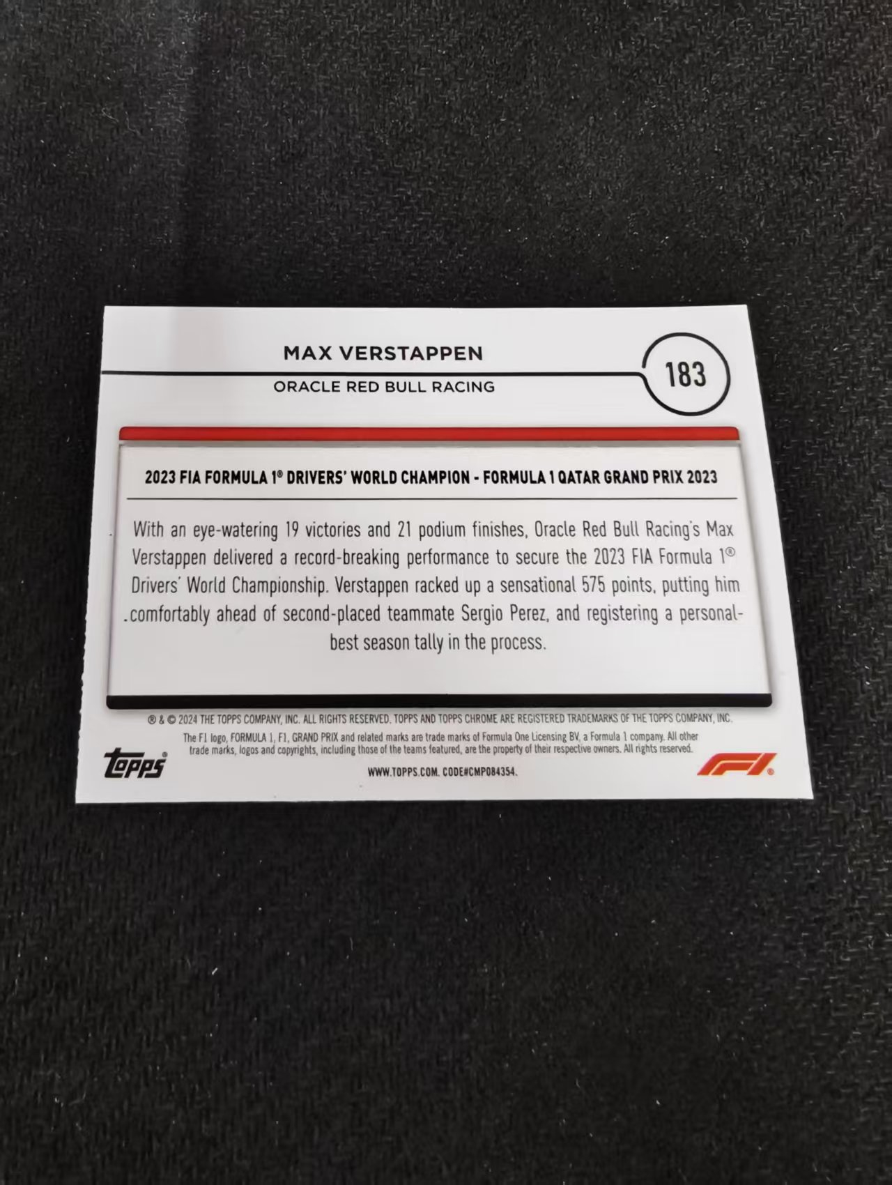 2024 Topps Chrome F1 Max Verstappen 维斯塔潘 红牛 划痕 边角瑕疵 #183