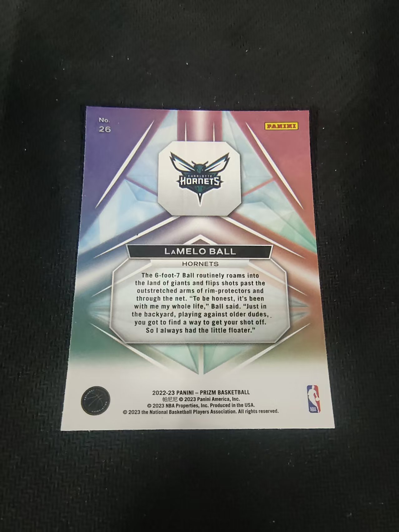 【可合并,不累计】2022-23 Panini Prizm LaMelo Ball PZ 黄蜂核心 三球 拉梅洛 鲍尔 棱镜特卡 PZ 划痕 边角微瑕 介意勿拍 #26