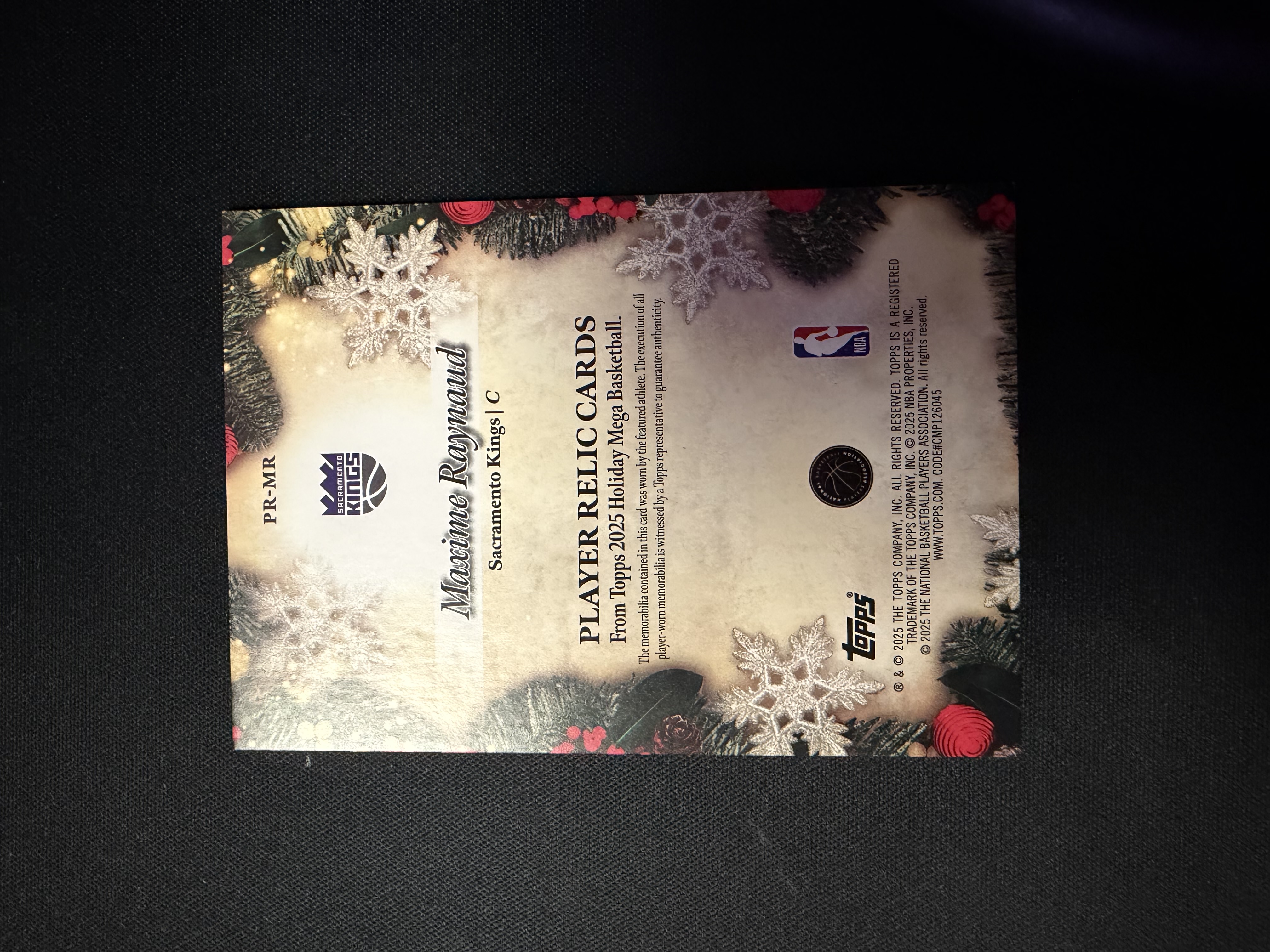 2025-26 Topps Holiday Mega Maxime Raynaud RC 马克西姆 雷诺 国王 新秀 圣诞节 物料 亲穿球衣 PPP