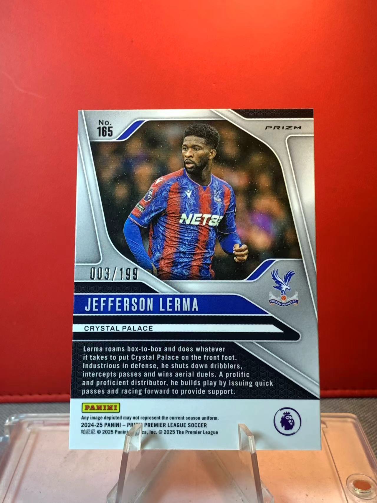 (詹叔代拍)2024-25 Panini Prizm 末年英超PZ Jefferson Lerma 勒马 水晶宫 伯恩茅斯 003/199编 红折 折射 顺丰寄付 泰山