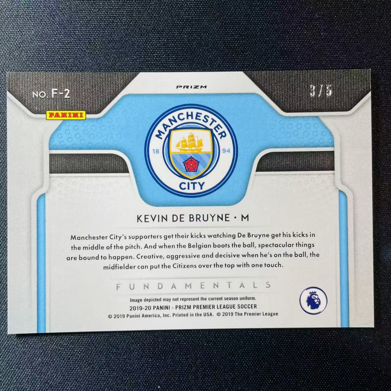2019-20 Panini Prizm Premier League 英超pz 元年 凯文 德布劳内 De Bruyne 丁丁 3/5编 超低编 爆金折 比利时2026世界杯领军核心 曼城 传奇中场 瑕疵如图 洛北拍卖 XV总5107N