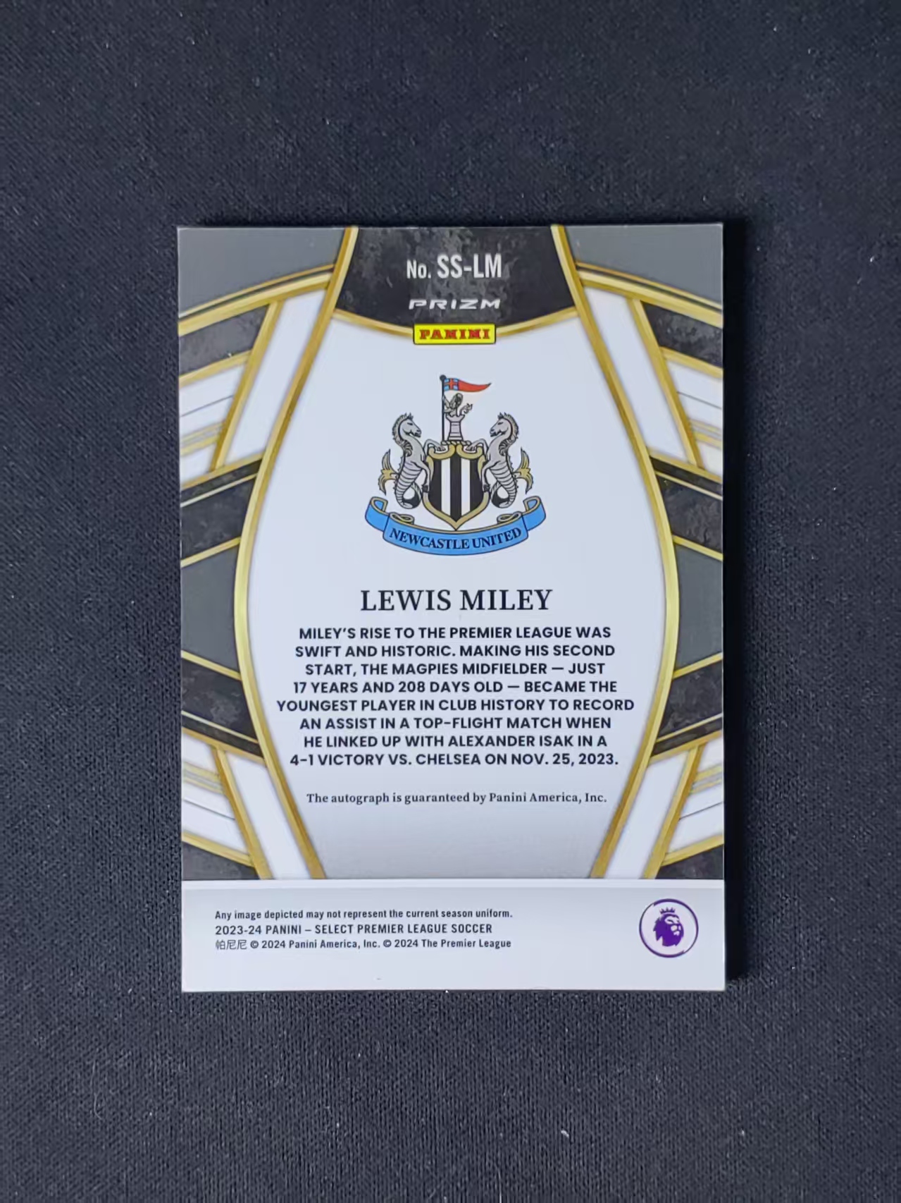 2023-24 Panini Select Lewis Miley RC 【林林拍卖布迪尼】英超select系列 纽卡斯尔联 新秀 刘易斯米利 麦利 银折 签字 瑕疵见图