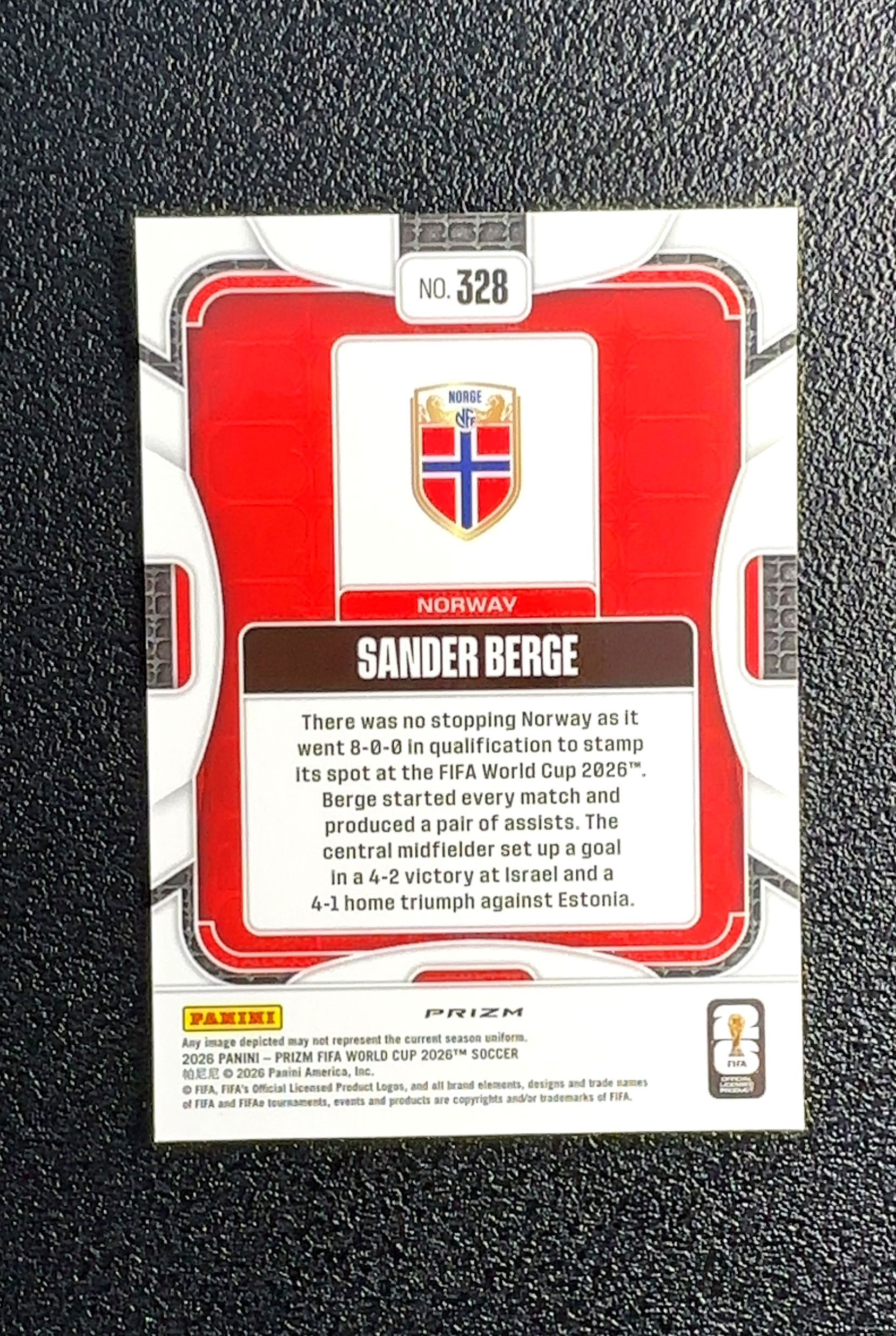 【岛屿拍卖】2026 Panini Prizm Sander Berge 桑德·贝格 银折 折射 卡品如图 高价值 #328 Norway 挪威 0023#186