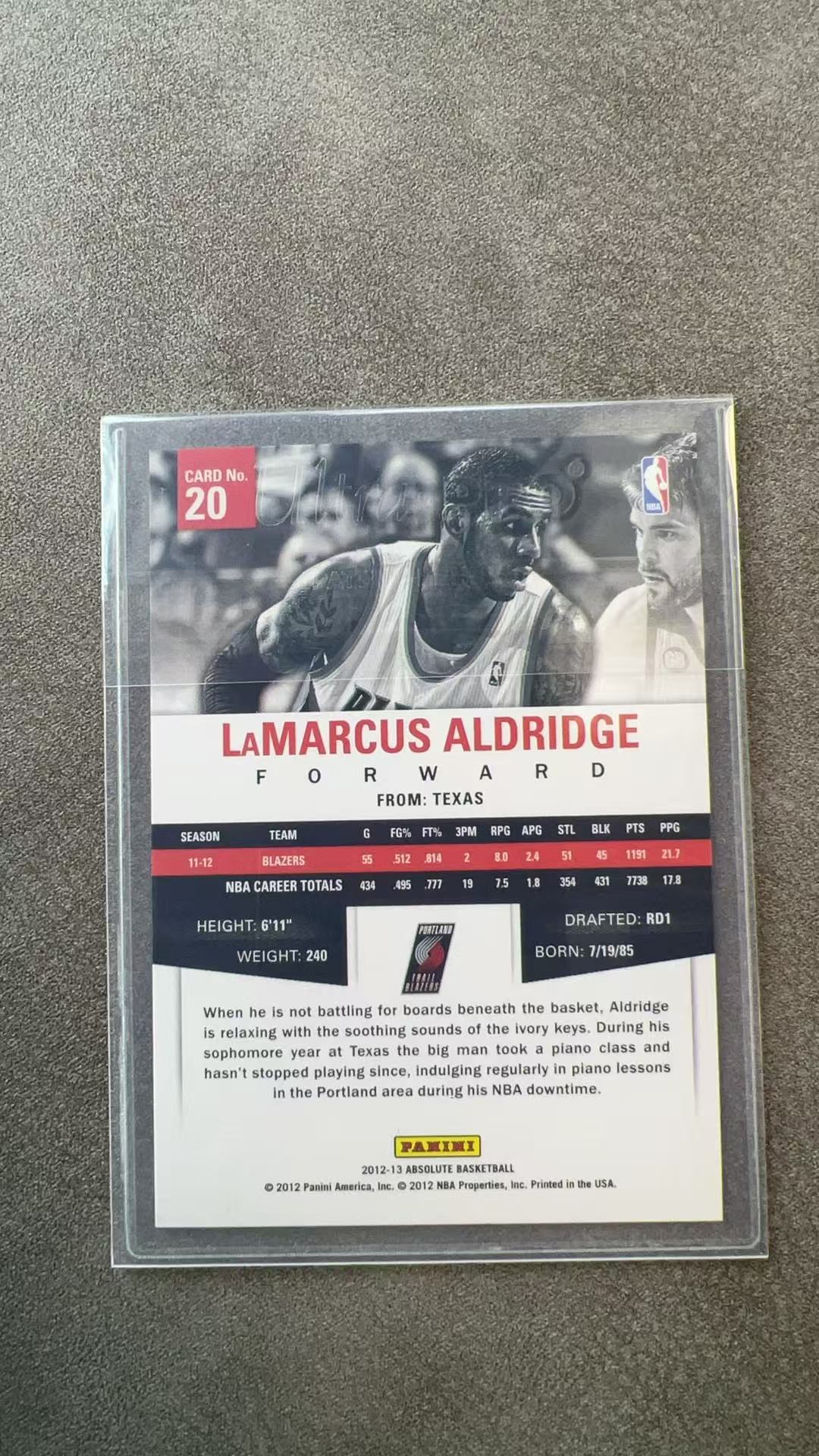6564【330球星卡实体店代卖】2012-13 帕尼尼 ABS 阿尔德里奇 LaMarcus Aldridge 开拓者 05/10编 低编 折射 仅顺丰寄付(UK23)